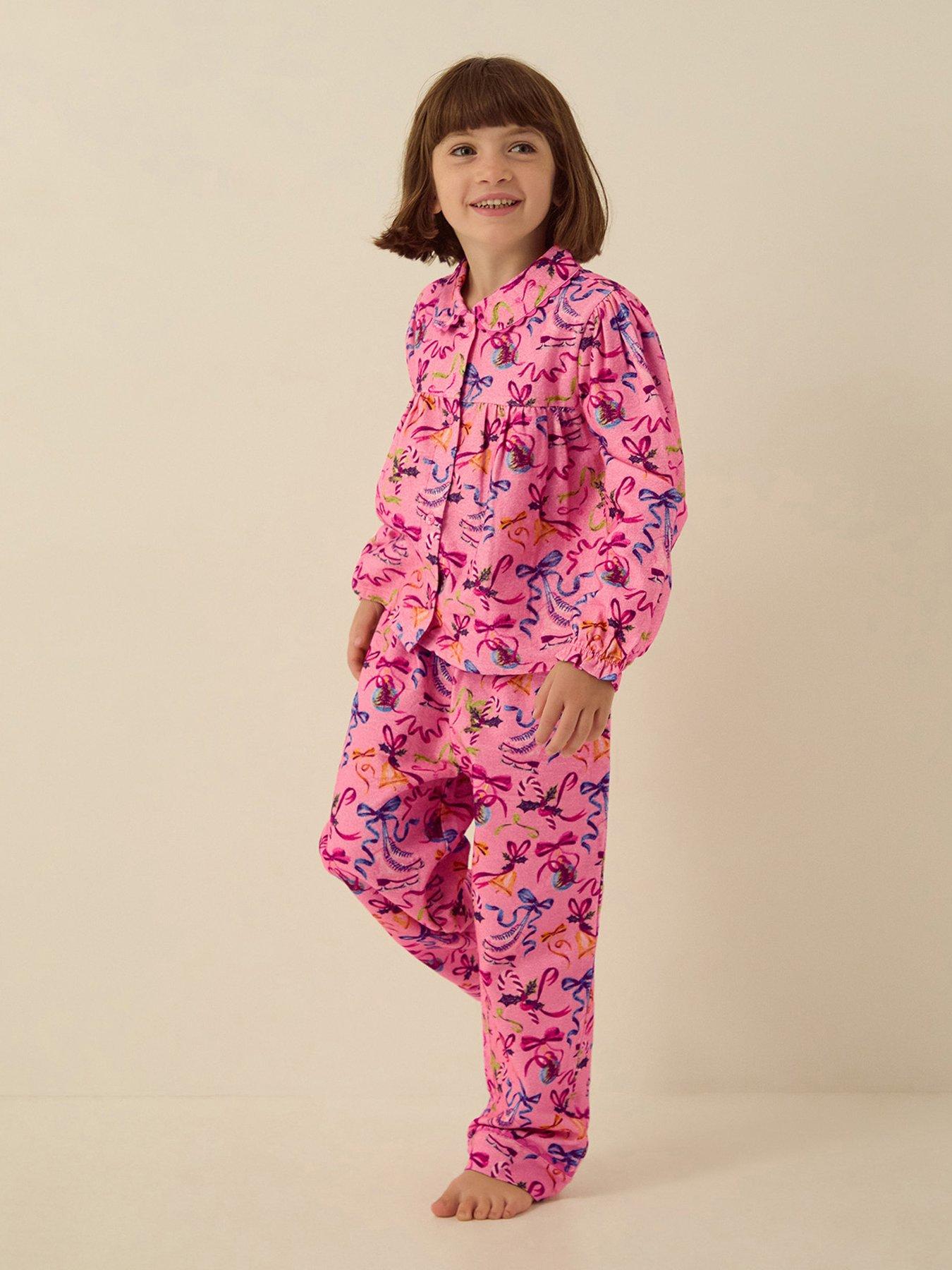 Image 1 of 5 of Monsoon Girls Ice Skate Bow Print Button-Through Pyjamas - Pink