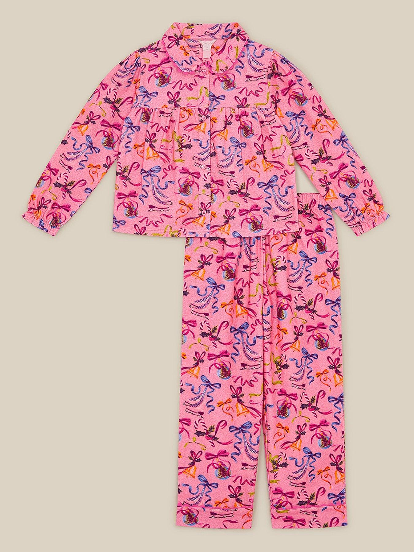 Image 2 of 5 of Monsoon Girls Ice Skate Bow Print Button-Through Pyjamas - Pink