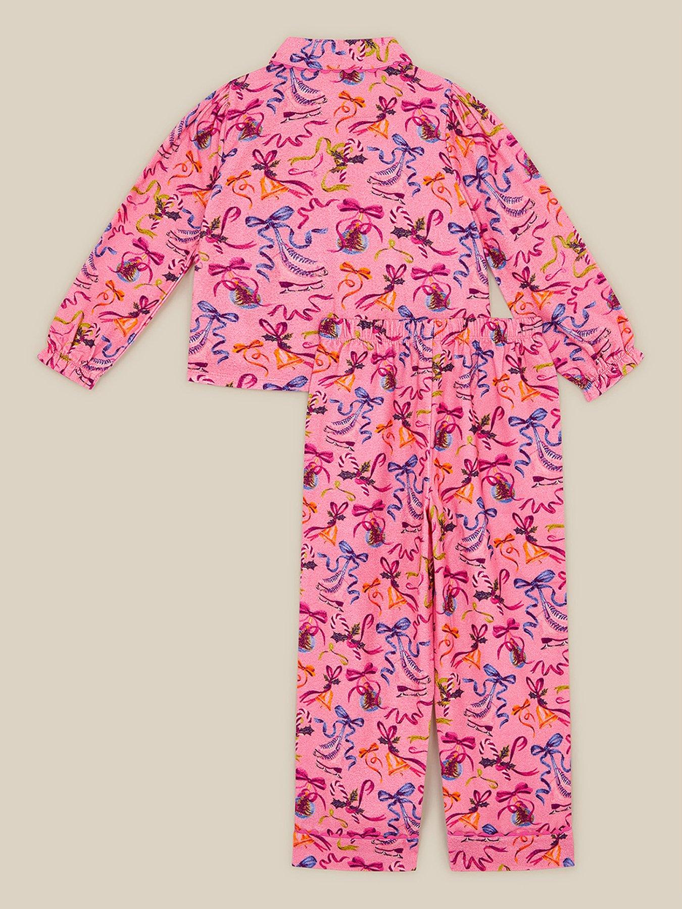 Image 3 of 5 of Monsoon Girls Ice Skate Bow Print Button-Through Pyjamas - Pink