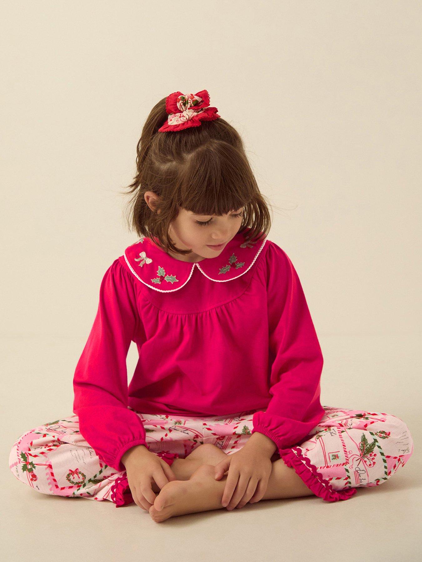 Image 1 of 5 of Monsoon Girls Jersey Christmas Postcard Pyjamas - Red
