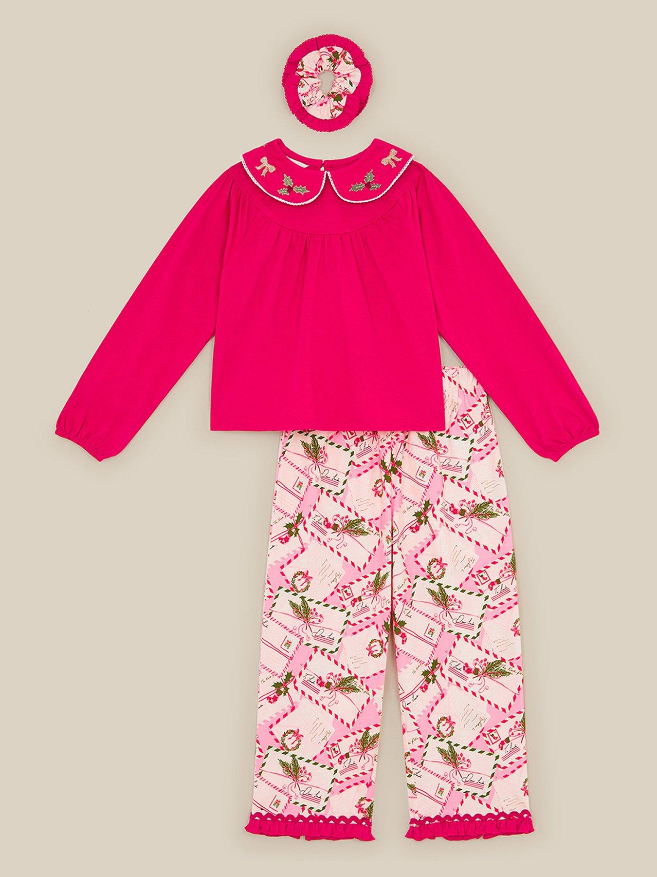 Image 2 of 5 of Monsoon Girls Jersey Christmas Postcard Pyjamas - Red
