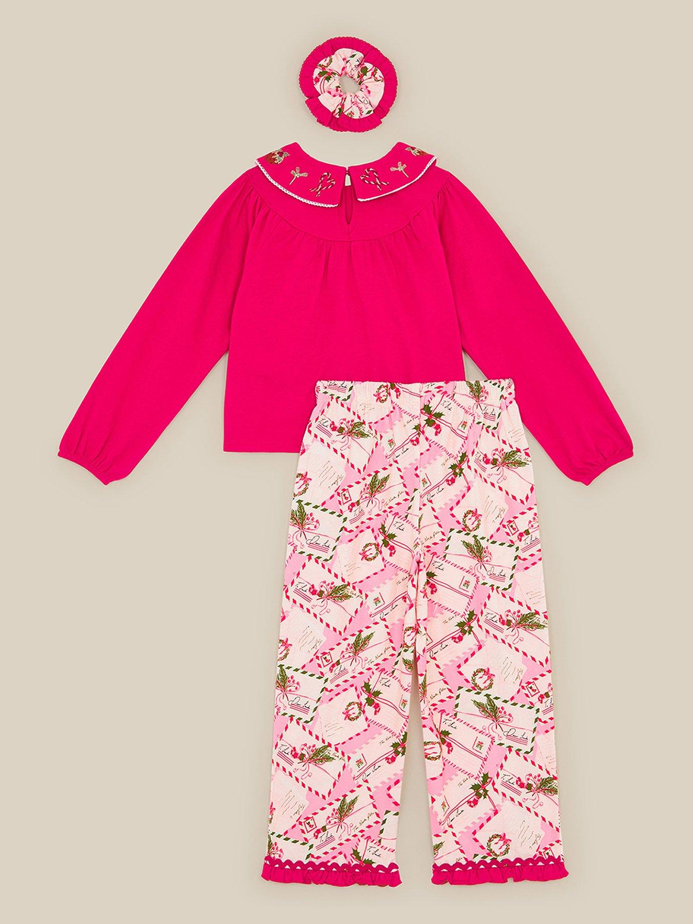 Image 3 of 5 of Monsoon Girls Jersey Christmas Postcard Pyjamas - Red