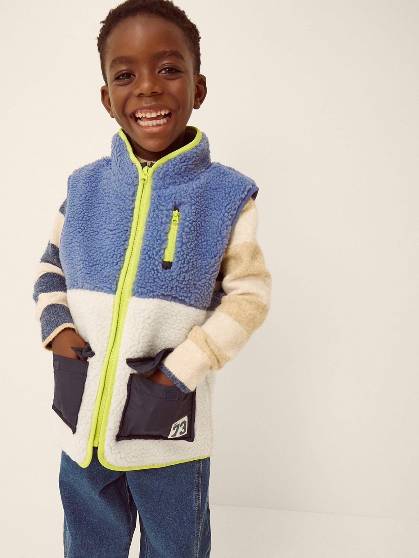 Monsoon Boys Colourblock Borg Gilet - Blue