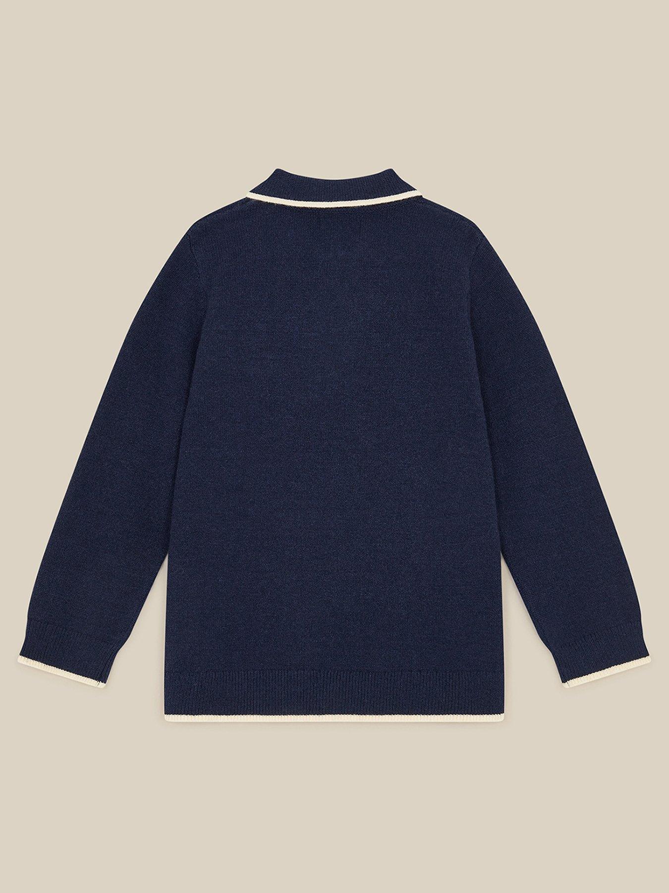 Image 2 of 3 of Monsoon Boys Collared Half Zip Striped Jumper - Navy