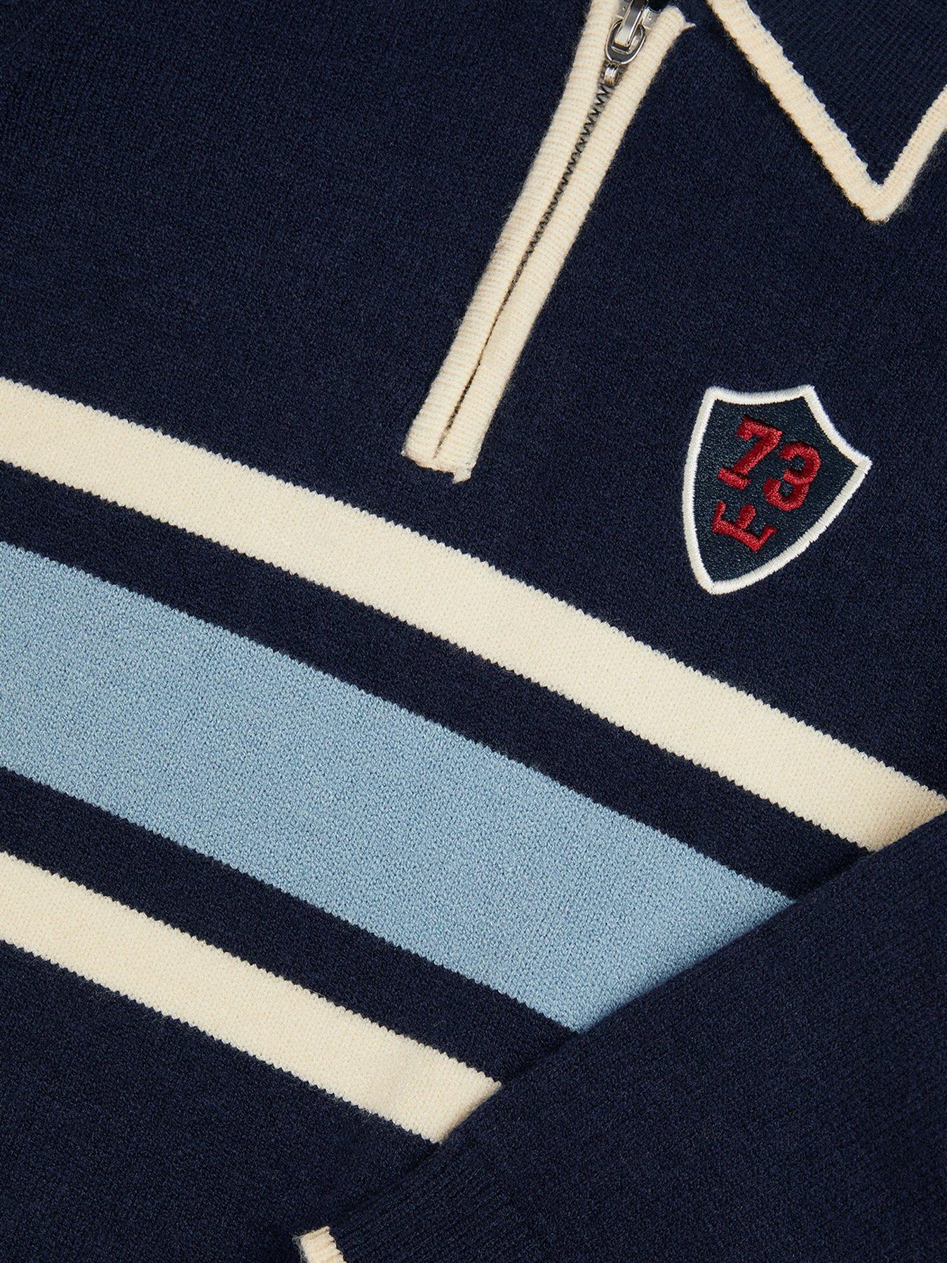 Image 3 of 3 of Monsoon Boys Collared Half Zip Striped Jumper - Navy
