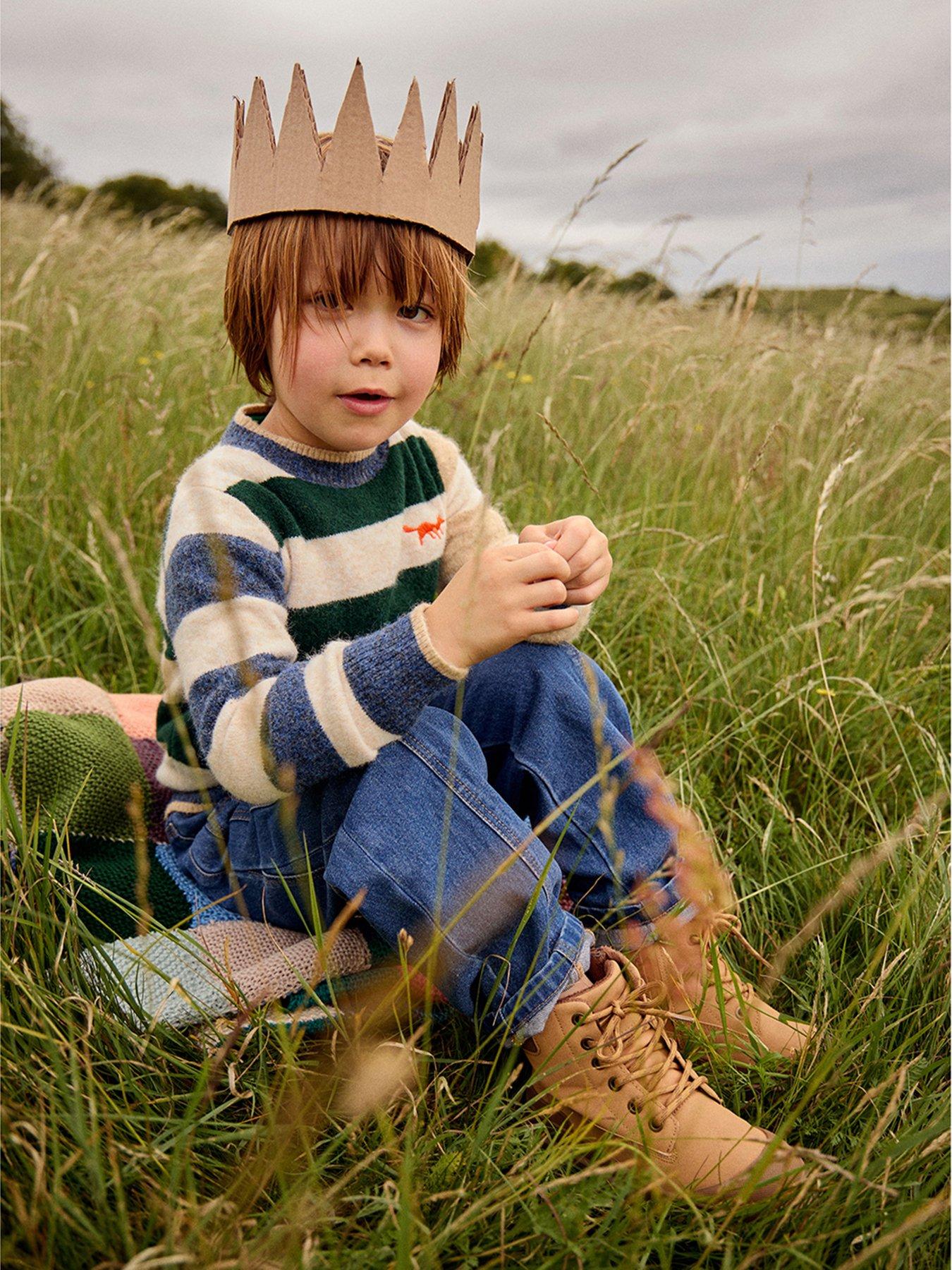 Image 1 of 5 of Monsoon Boys Colourblock Stripe Fox Motif Knit Jumper - Cream