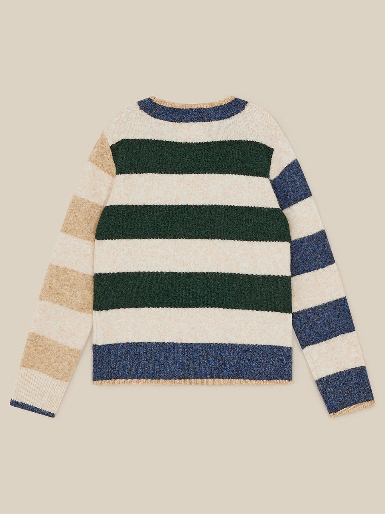 Image 3 of 5 of Monsoon Boys Colourblock Stripe Fox Motif Knit Jumper - Cream