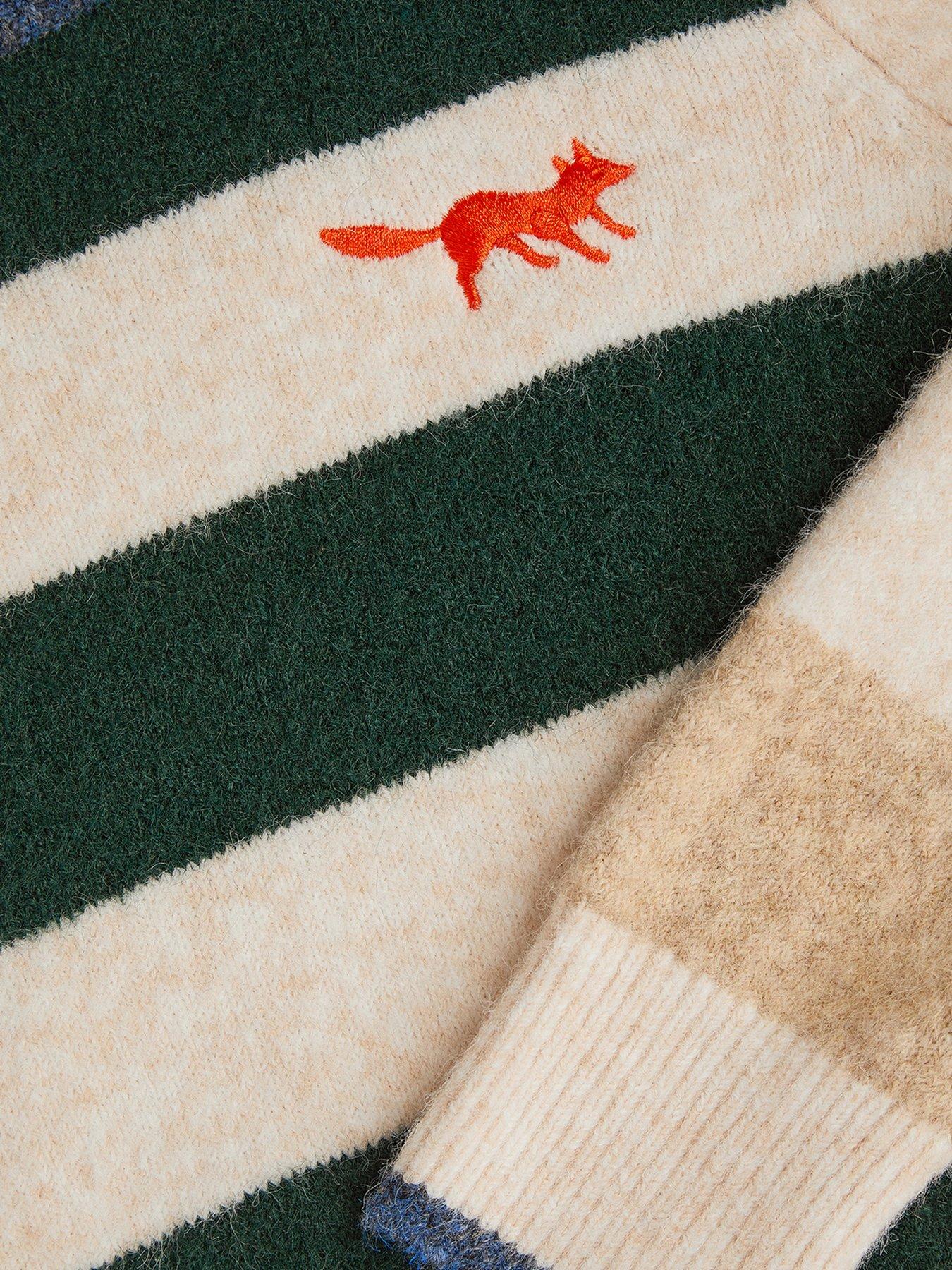 Image 4 of 5 of Monsoon Boys Colourblock Stripe Fox Motif Knit Jumper - Cream