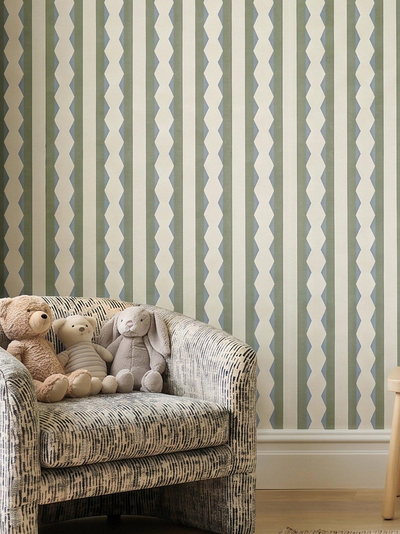 ARTHOUSE Inca Stripe Olive Green & Blue Wallpaper