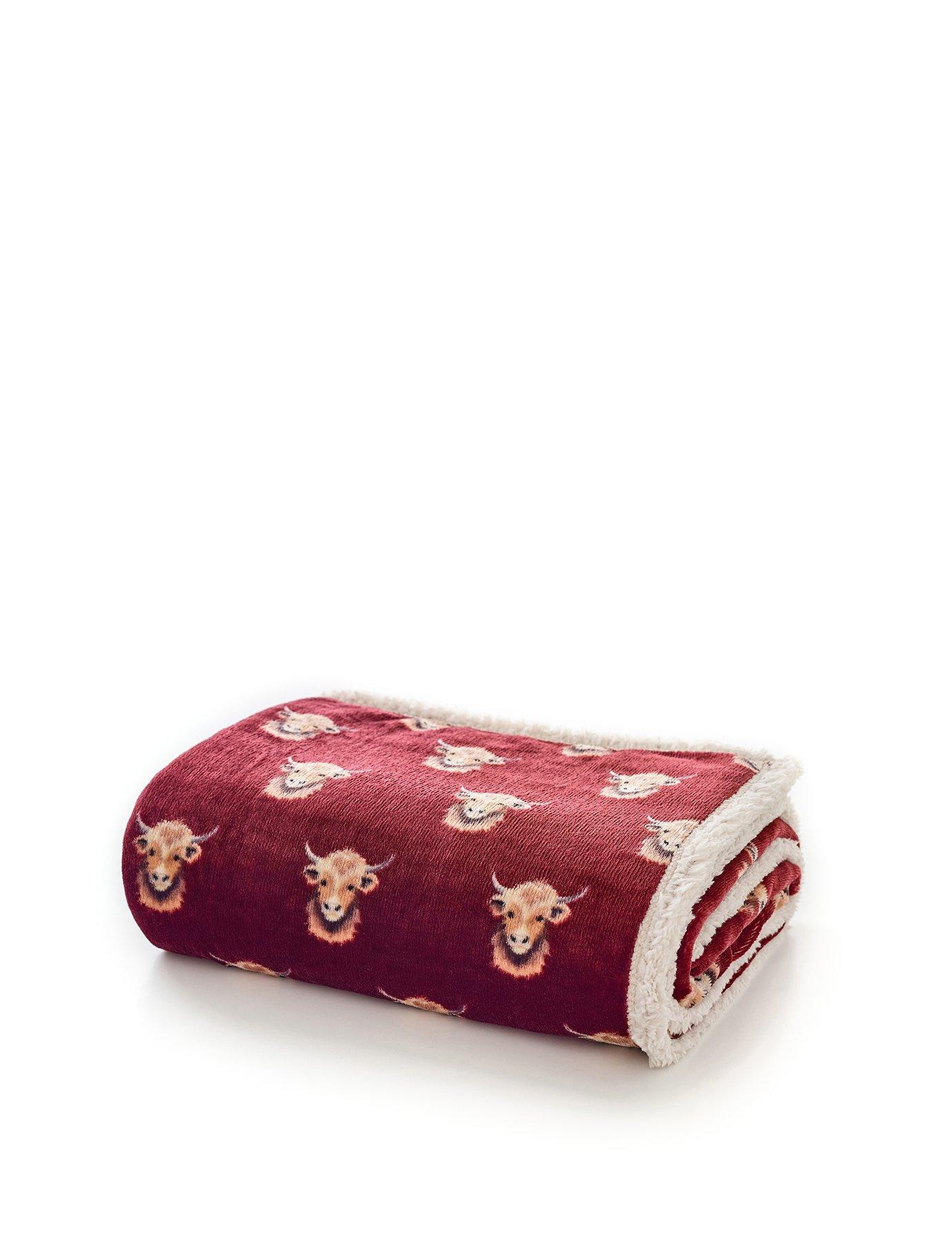 Image 2 of 3 of Deyongs Highland Cows Burgundy Large Throw 140x180cm