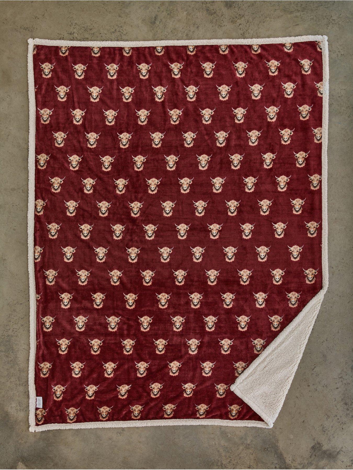 Image 3 of 3 of Deyongs Highland Cows Burgundy Large Throw 140x180cm