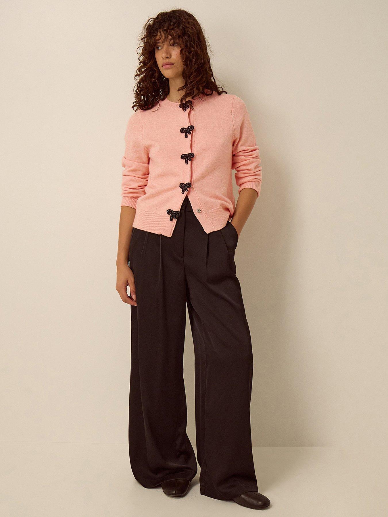 Image 3 of 5 of Monsoon Womens Bonny Bow Beaded Button Cardigan - Pink