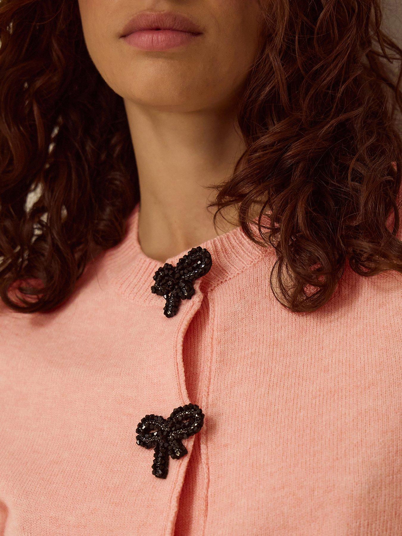 Image 5 of 5 of Monsoon Womens Bonny Bow Beaded Button Cardigan - Pink