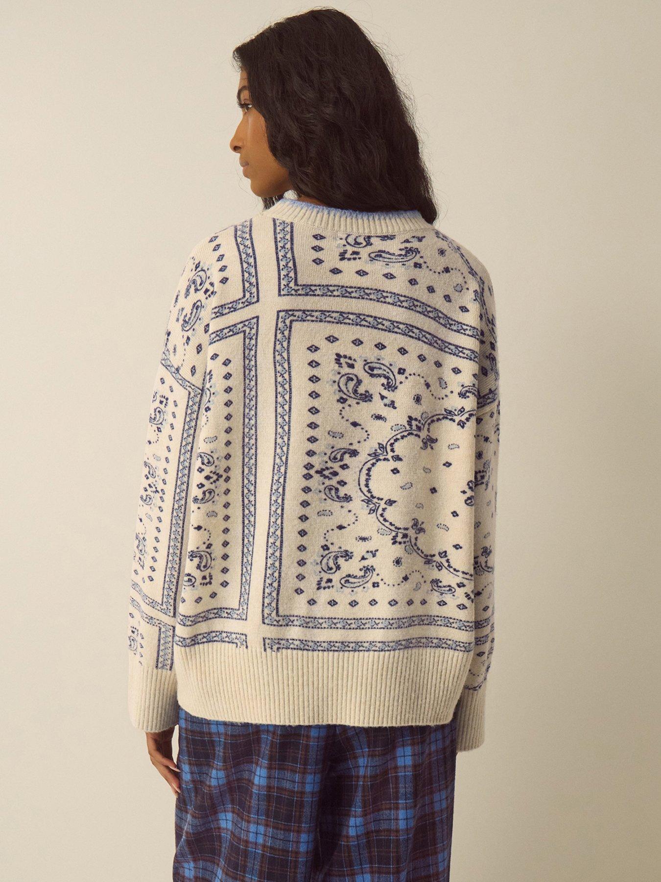 Image 3 of 4 of Monsoon Womens Gigi Paisley Dropped Shoulder Ribbed Hem Jumper - Cream