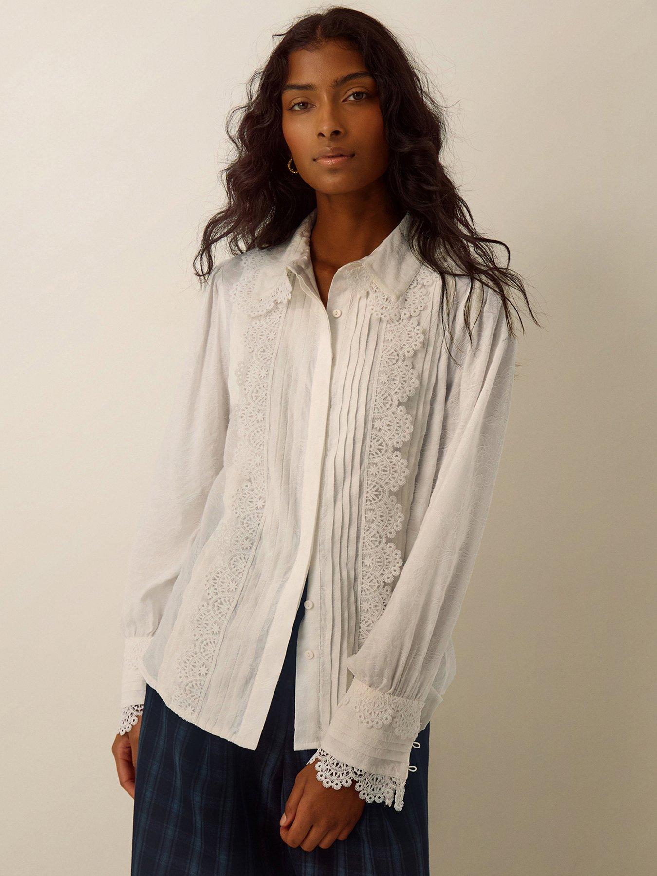 Image 1 of 4 of Monsoon Womens Janine Lace Pintuck Blouse - Cream