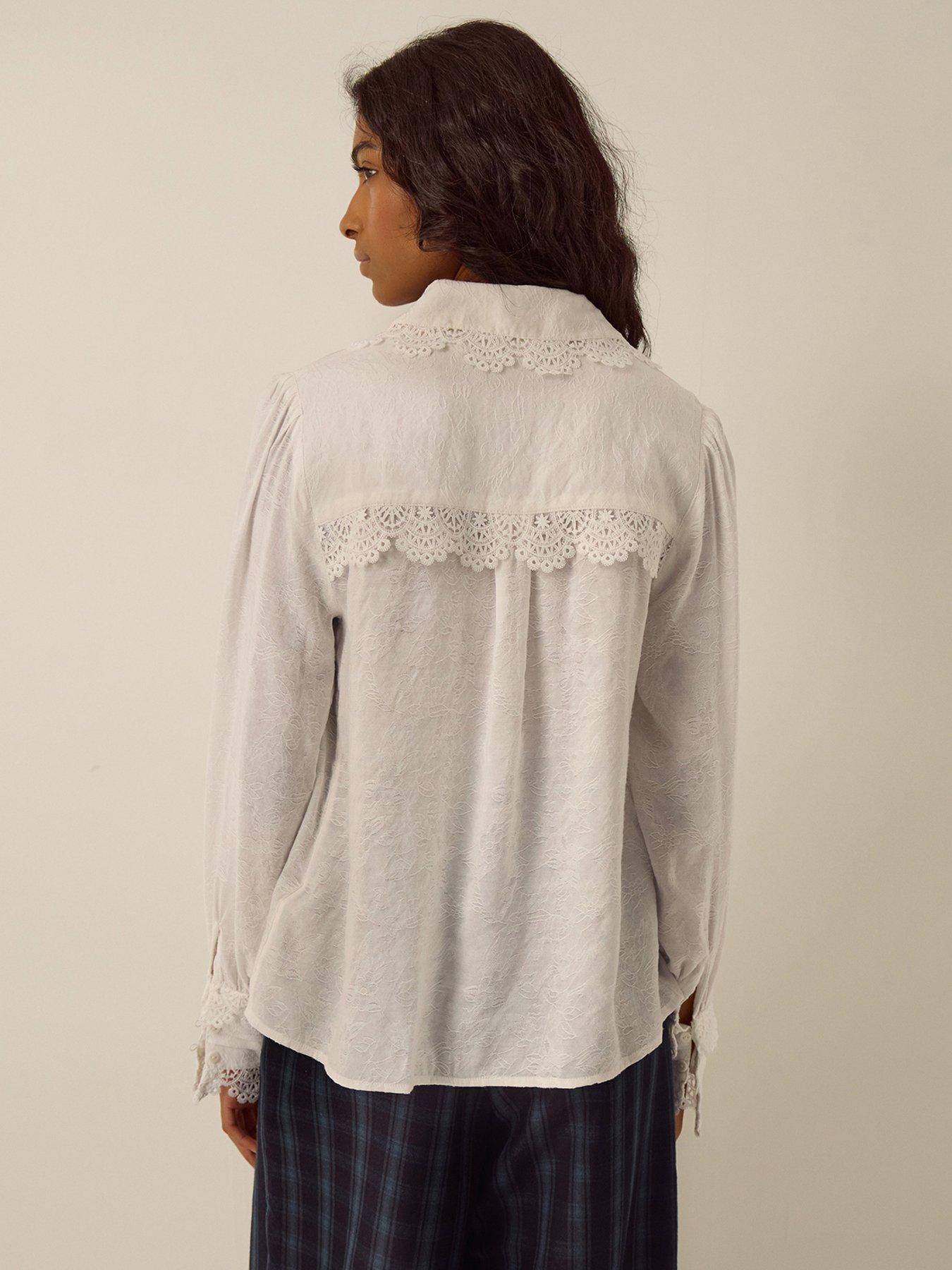 Image 2 of 4 of Monsoon Womens Janine Lace Pintuck Blouse - Cream