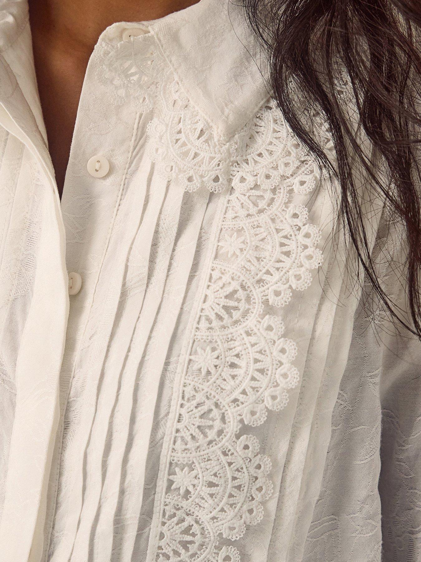 Image 4 of 4 of Monsoon Womens Janine Lace Pintuck Blouse - Cream
