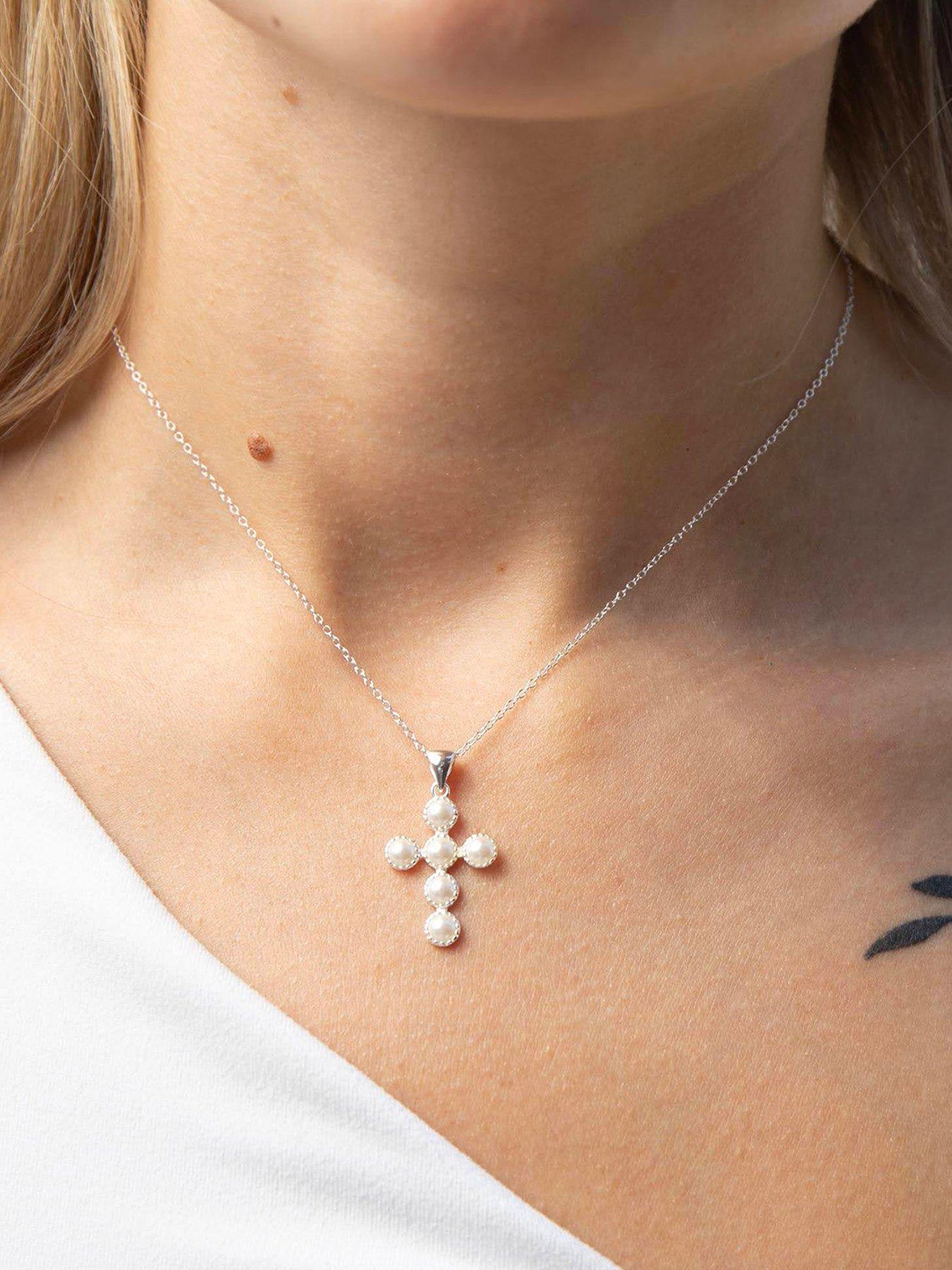 Image 1 of 4 of Seol + Gold Sterling Silver Pearl Bezel Cross Pendant