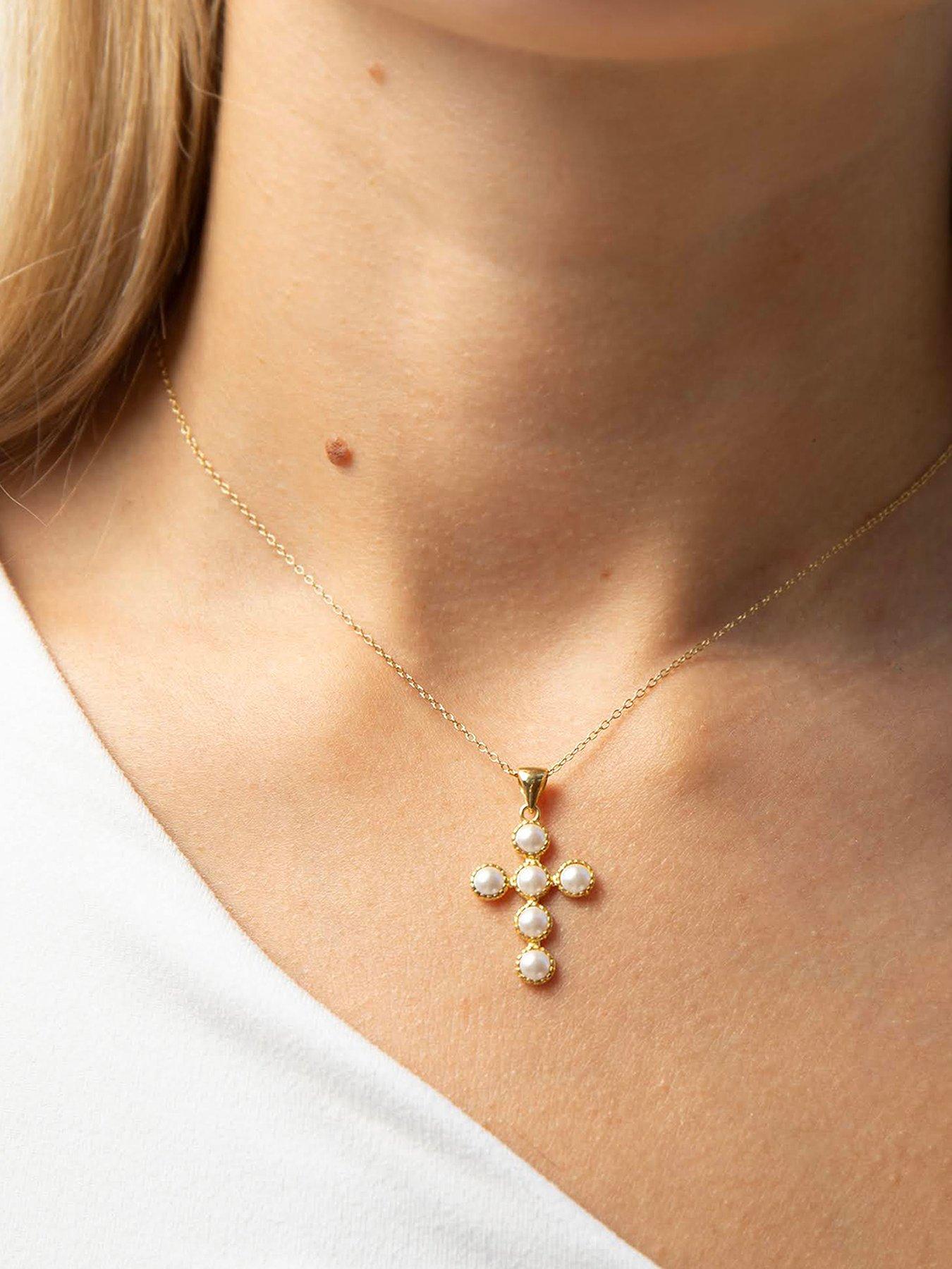 Seol + Gold 18ct Gold Plated Pearl Bezel Cross Pendant
