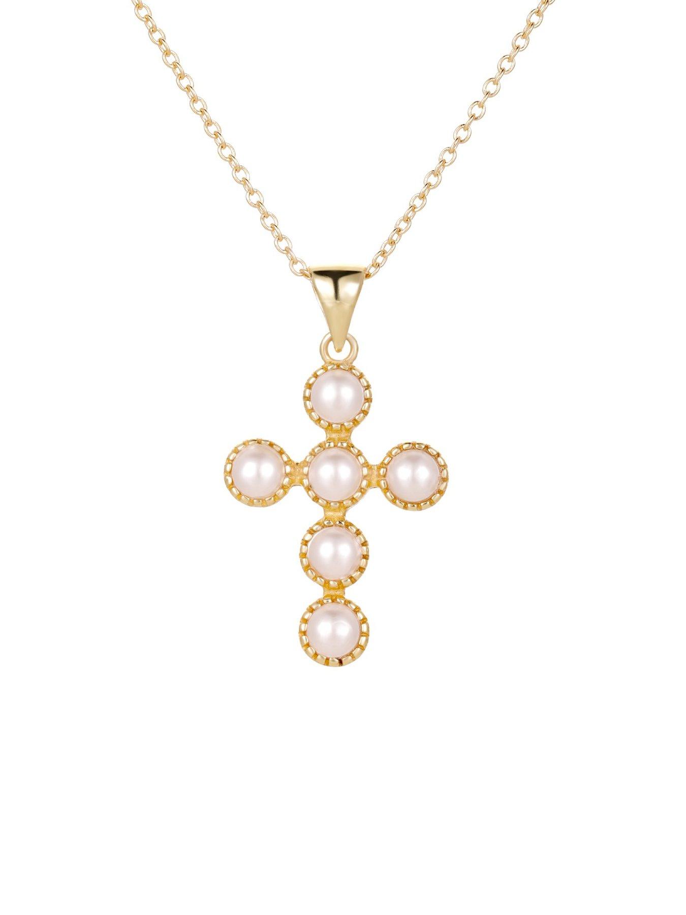 Image 2 of 4 of Seol + Gold 18ct Gold Plated Pearl Bezel Cross Pendant