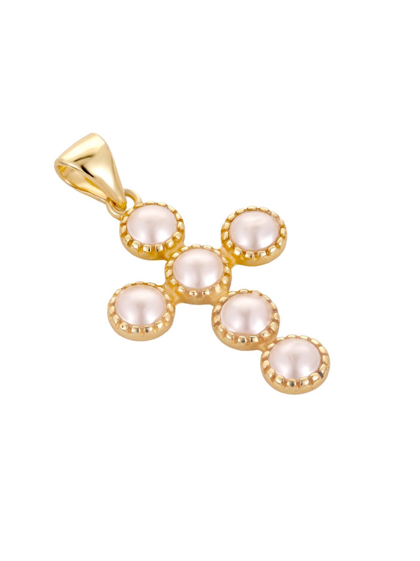 Image 3 of 4 of Seol + Gold 18ct Gold Plated Pearl Bezel Cross Pendant
