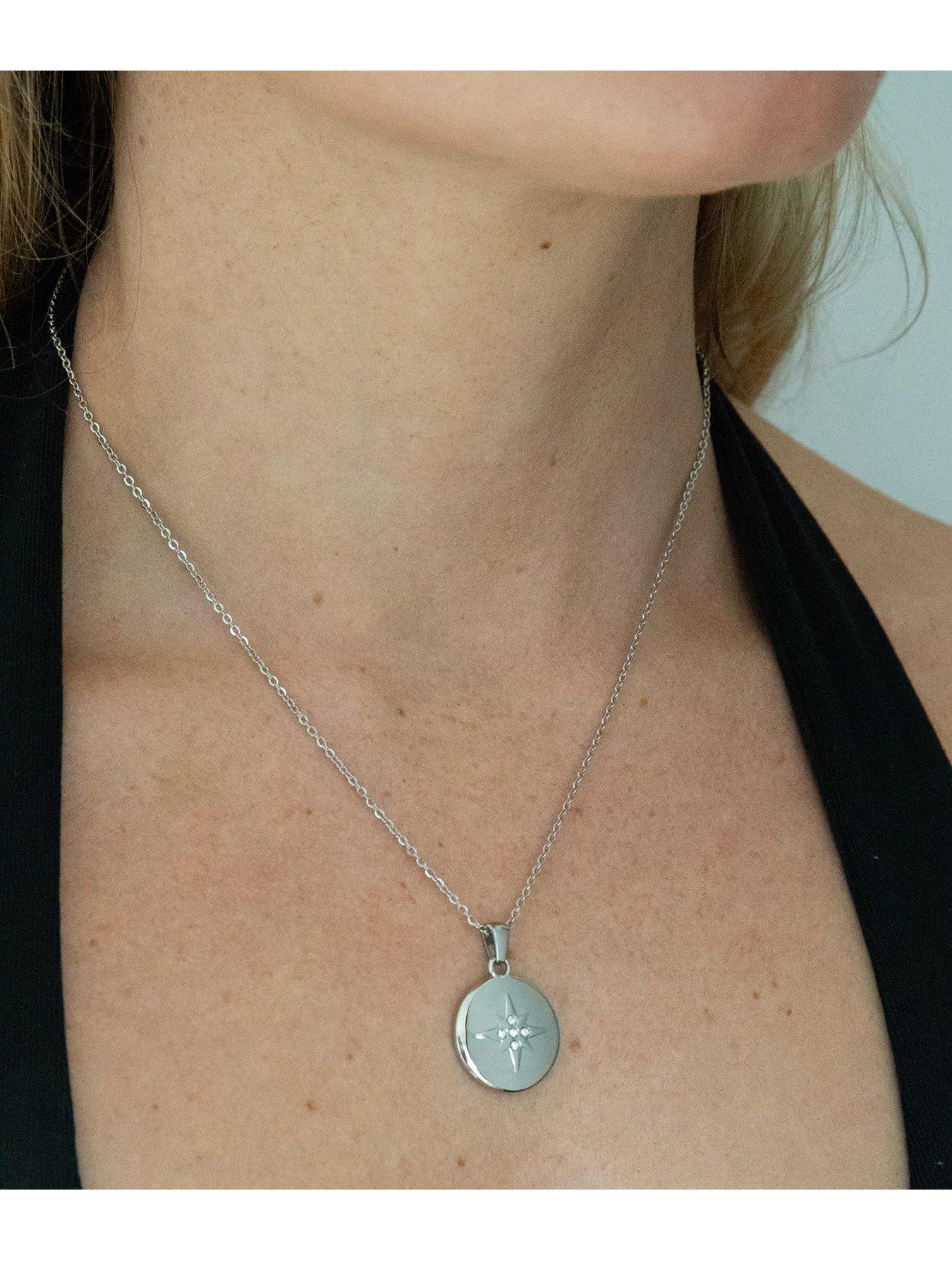 Image 1 of 5 of Seol + Gold Silver Stainless Steel CZ North Star Locket Pendant