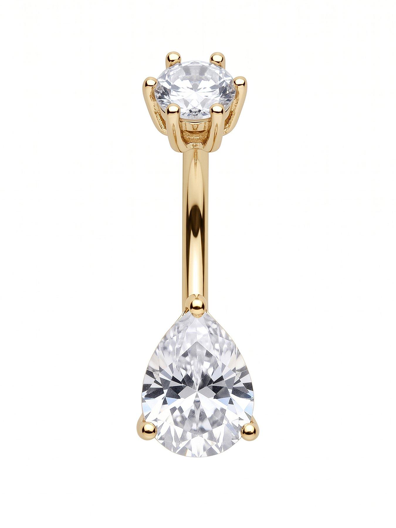 Seol + Gold 18ct Gold Plated Teardrop CZ Belly Bar