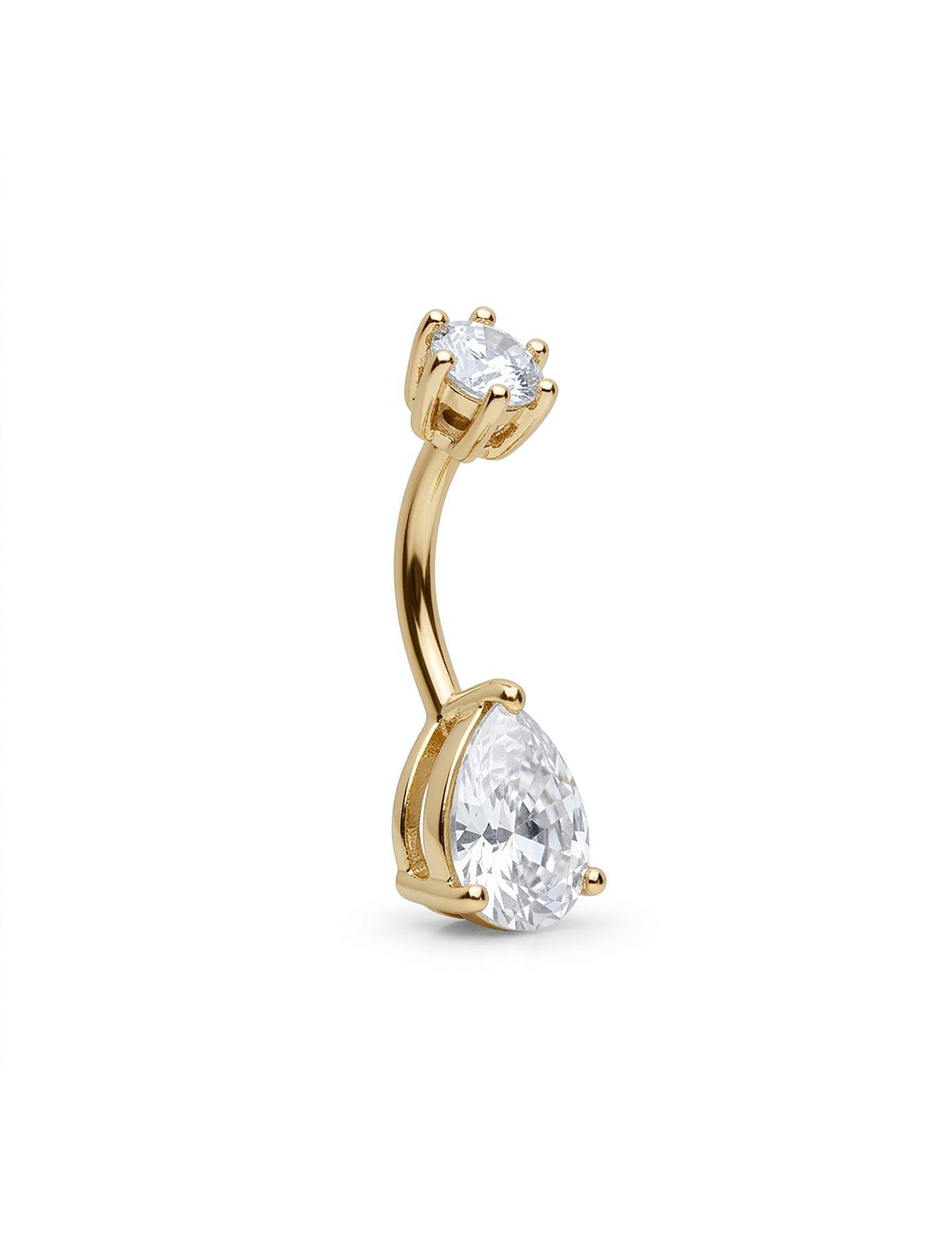 Image 2 of 3 of Seol + Gold 18ct Gold Plated Teardrop CZ Belly Bar