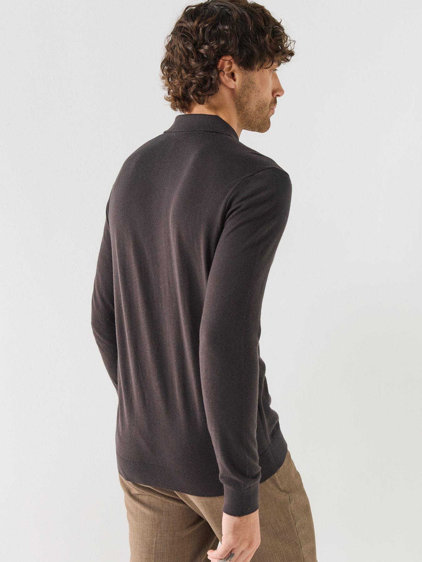 Image 2 of 6 of Armani Exchange Armani Exchange Knitted Long Sleeve Polo Shirt - Black