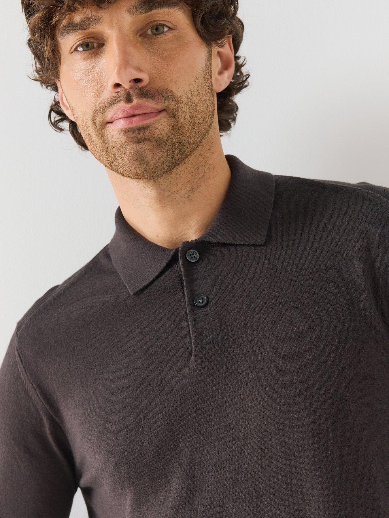 Image 4 of 6 of Armani Exchange Armani Exchange Knitted Long Sleeve Polo Shirt - Black