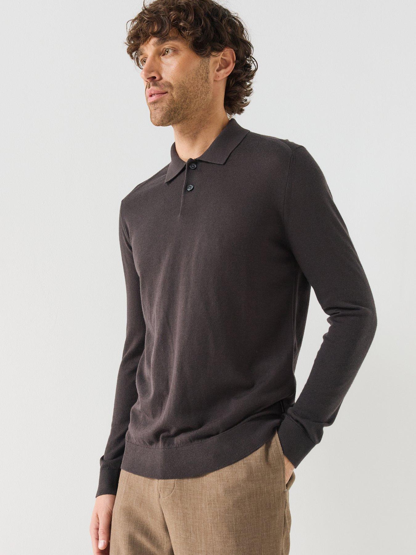 Image 5 of 6 of Armani Exchange Armani Exchange Knitted Long Sleeve Polo Shirt - Black
