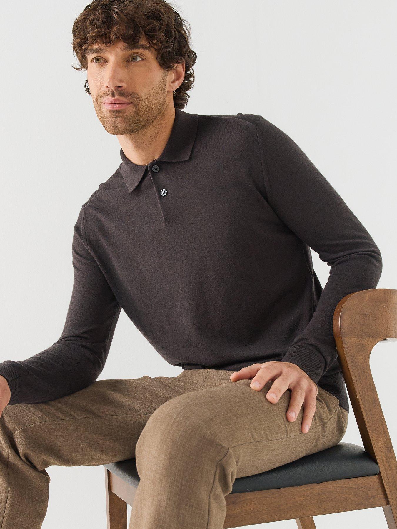 Image 6 of 6 of Armani Exchange Armani Exchange Knitted Long Sleeve Polo Shirt - Black