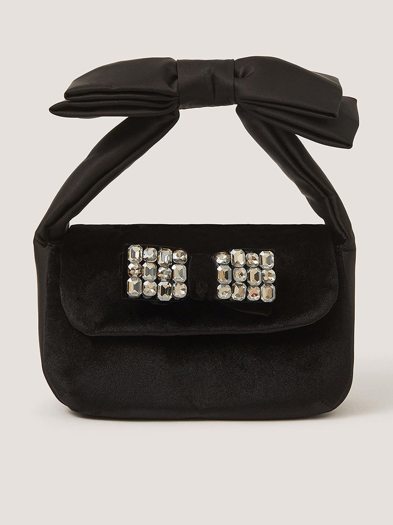 Image 1 of 4 of Monsoon Girls Gem Bow Velvet Bag - Black