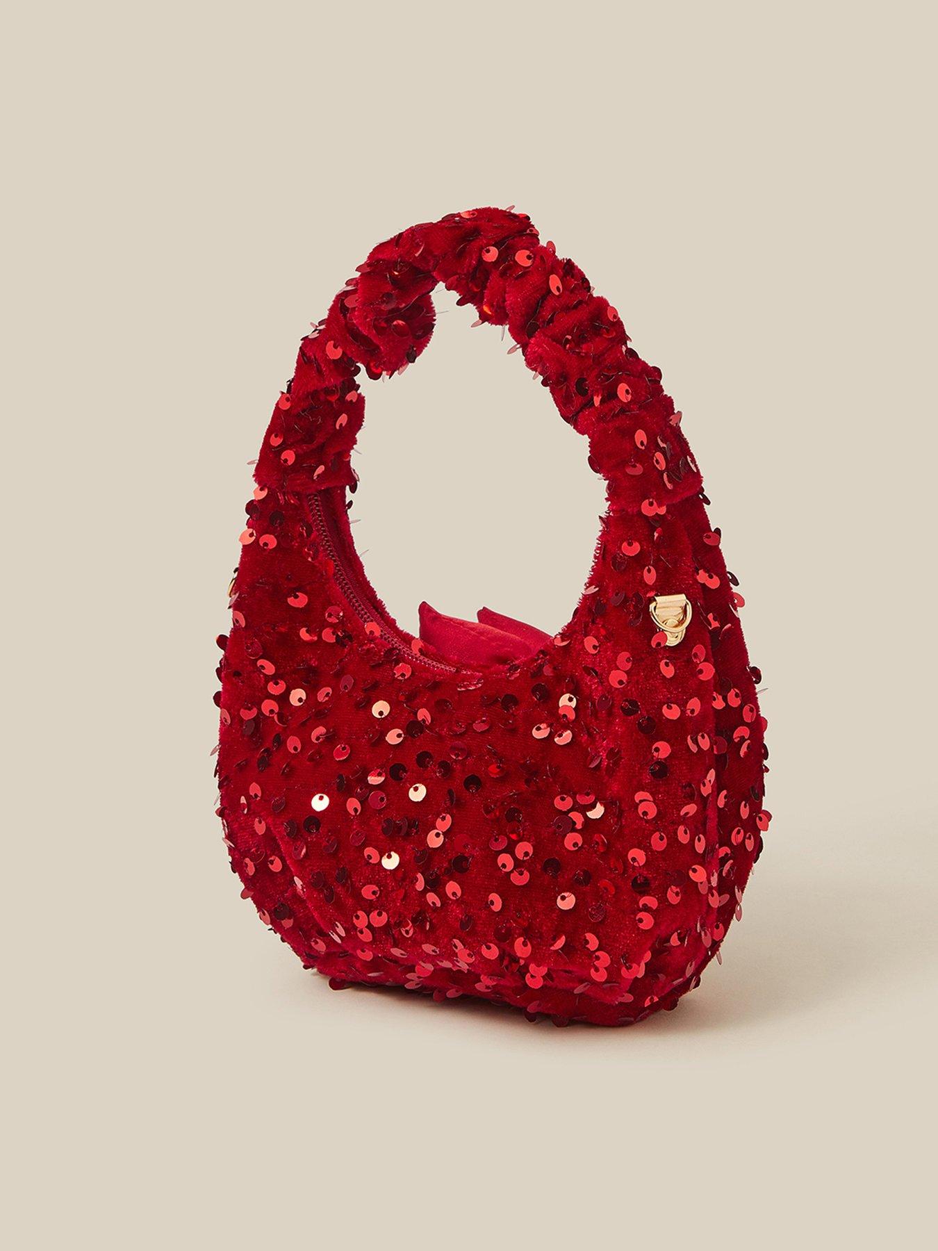 Image 2 of 4 of Monsoon Girls Sequin Velvet Bow Slouch Bag - Red