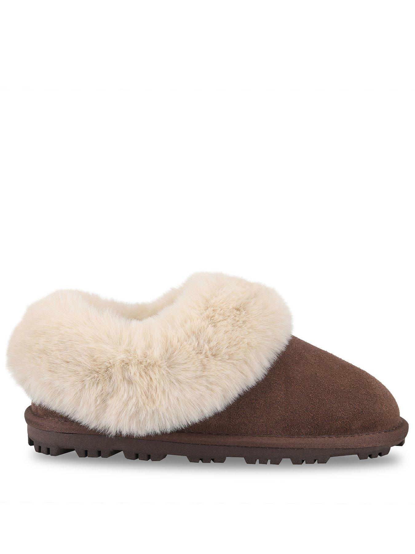 Image 1 of 5 of Totes Isotoner Totes Isotoner Womens Suede Boot Slipper With Faux Fur Cuff - Brown