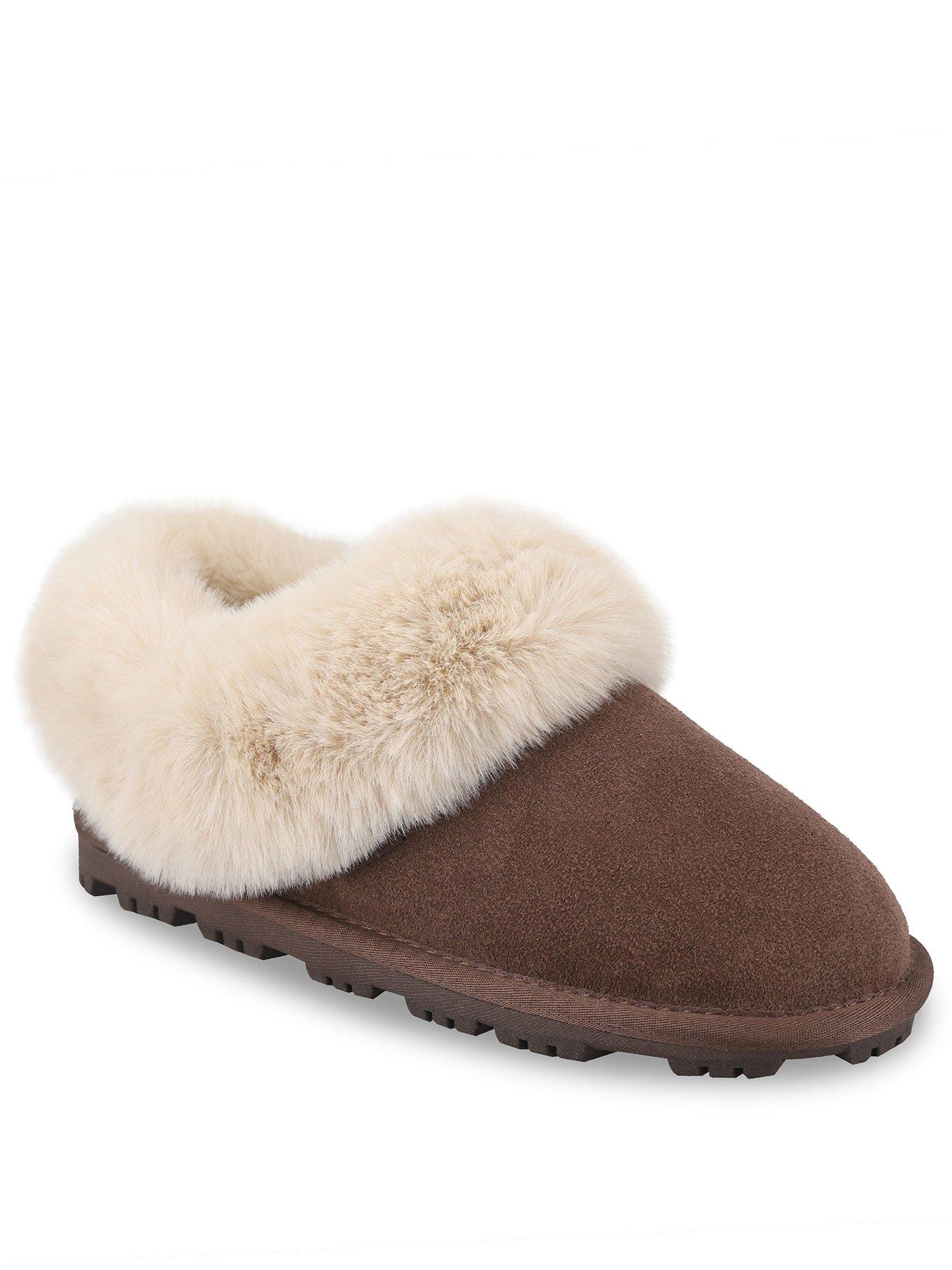 Image 2 of 5 of Totes Isotoner Totes Isotoner Womens Suede Boot Slipper With Faux Fur Cuff - Brown