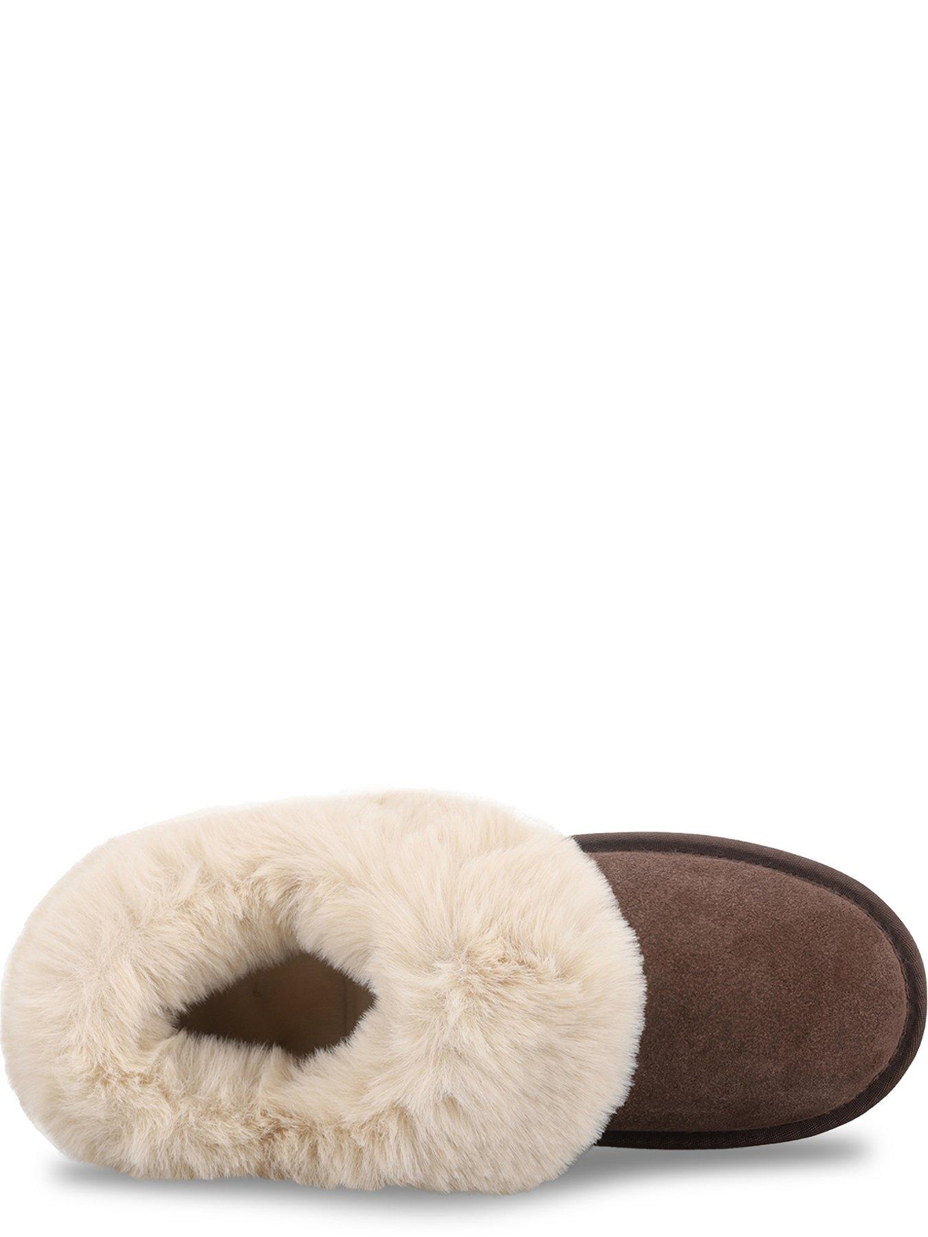 Image 3 of 5 of Totes Isotoner Totes Isotoner Womens Suede Boot Slipper With Faux Fur Cuff - Brown