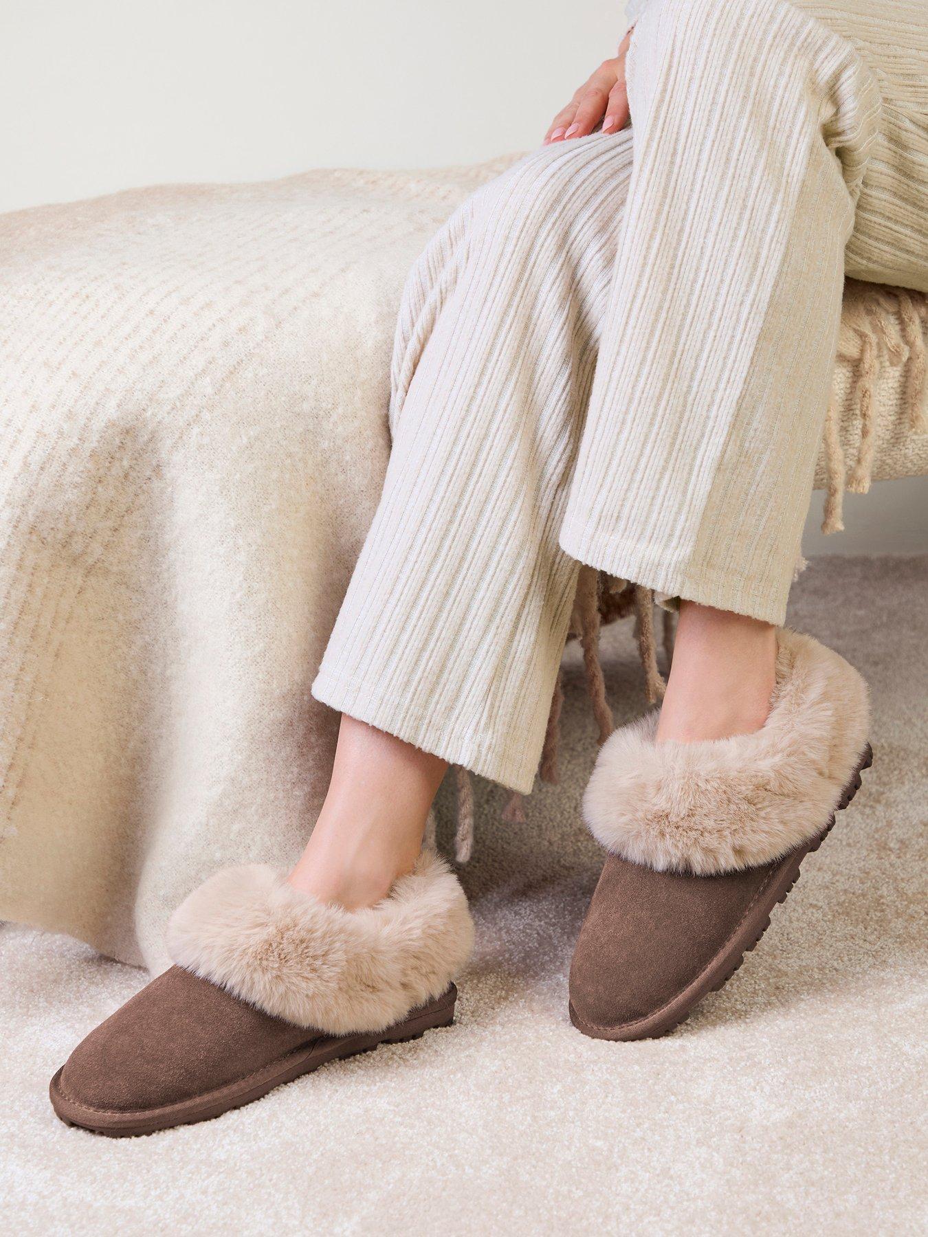 Image 5 of 5 of Totes Isotoner Totes Isotoner Womens Suede Boot Slipper With Faux Fur Cuff - Brown