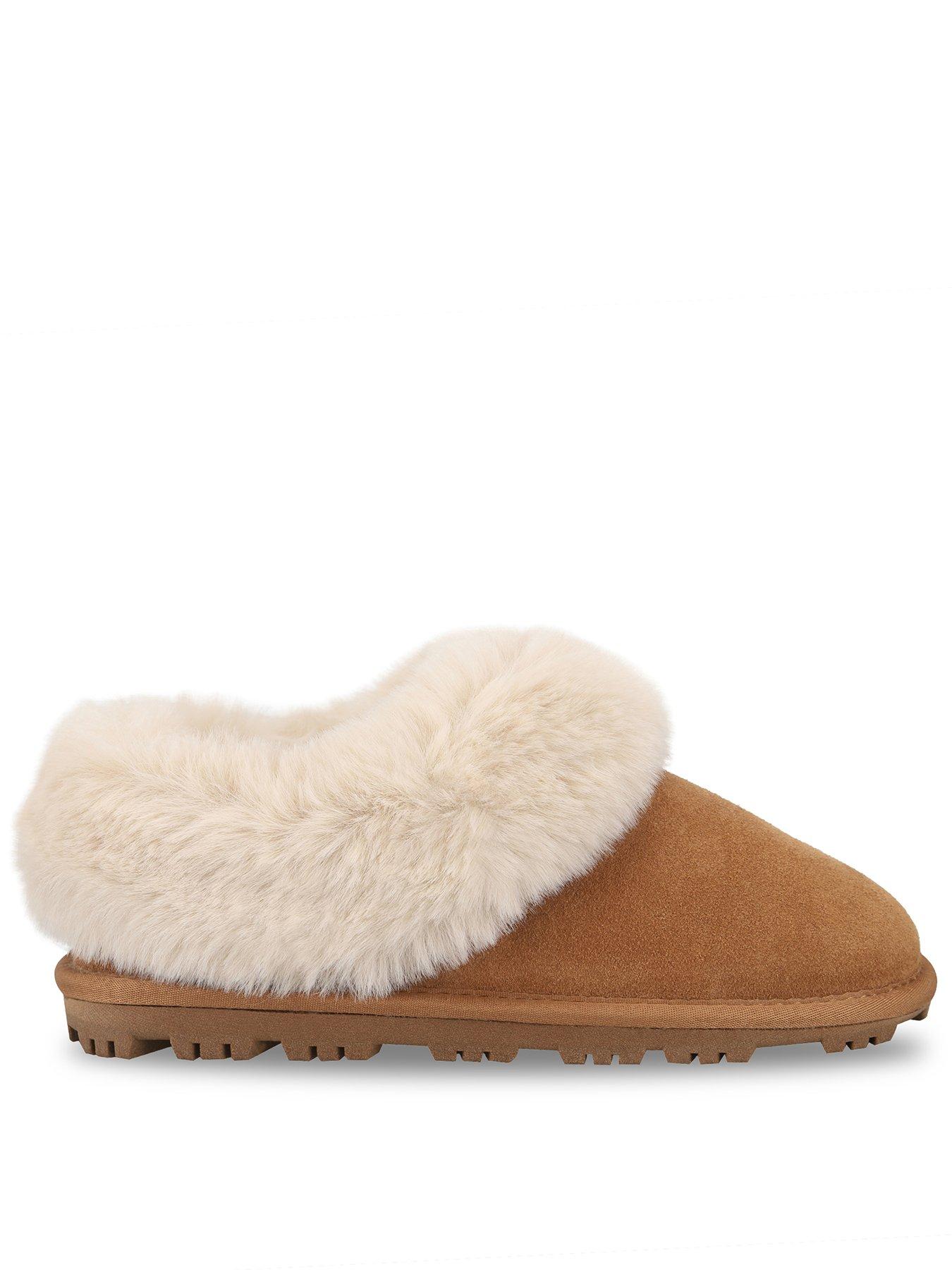 Image 1 of 5 of Totes Isotoner Totes Isotoner Womens Suede Boot Slipper With Faux Fur Cuff - Tan