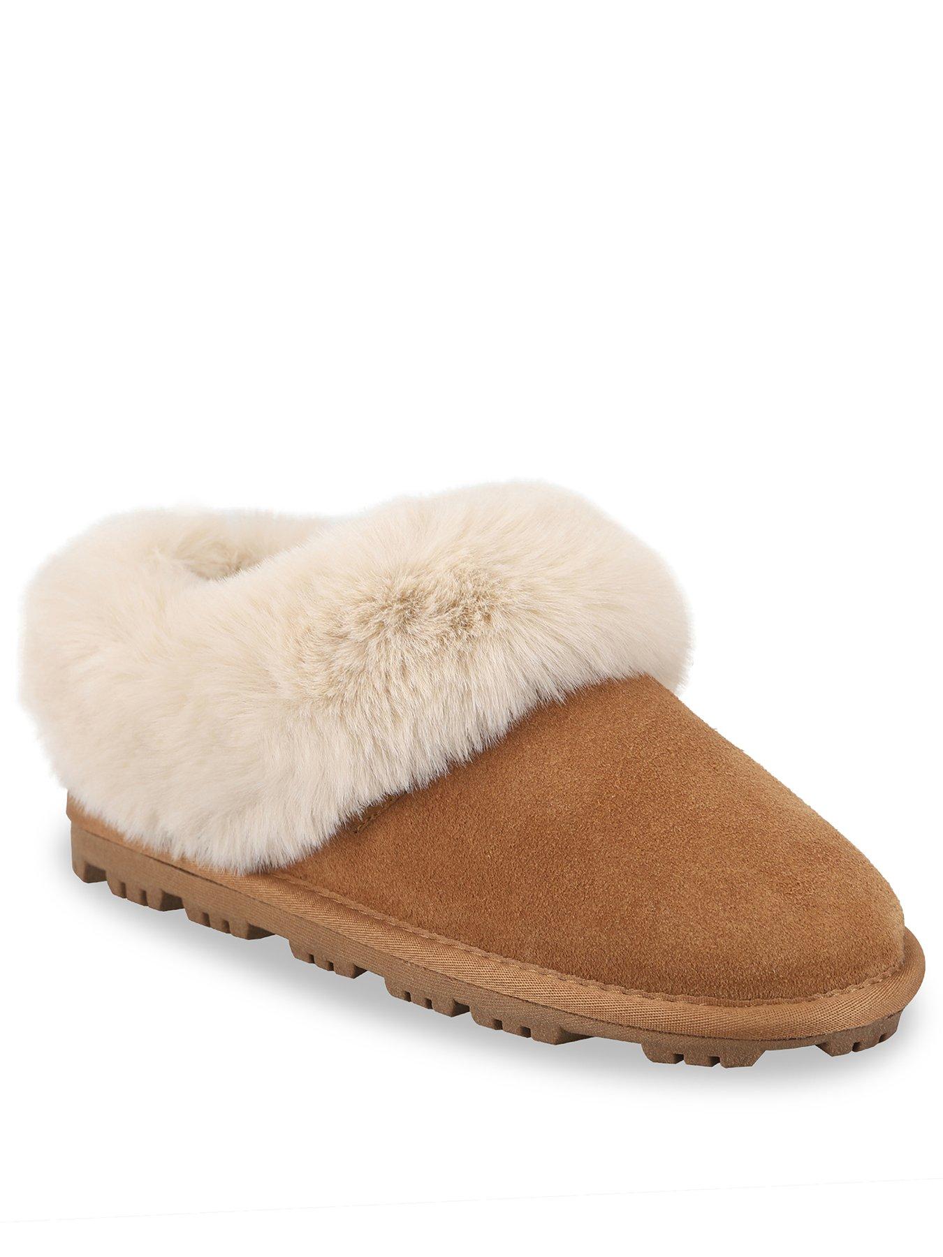 Image 2 of 5 of Totes Isotoner Totes Isotoner Womens Suede Boot Slipper With Faux Fur Cuff - Tan