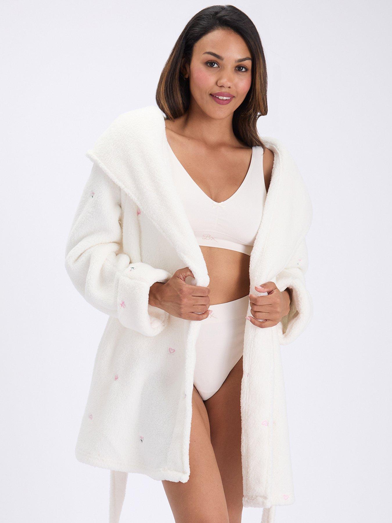 Image 5 of 5 of Boux Avenue Boux Avenue Borg Embroidered Short Gown - Ivory Mix