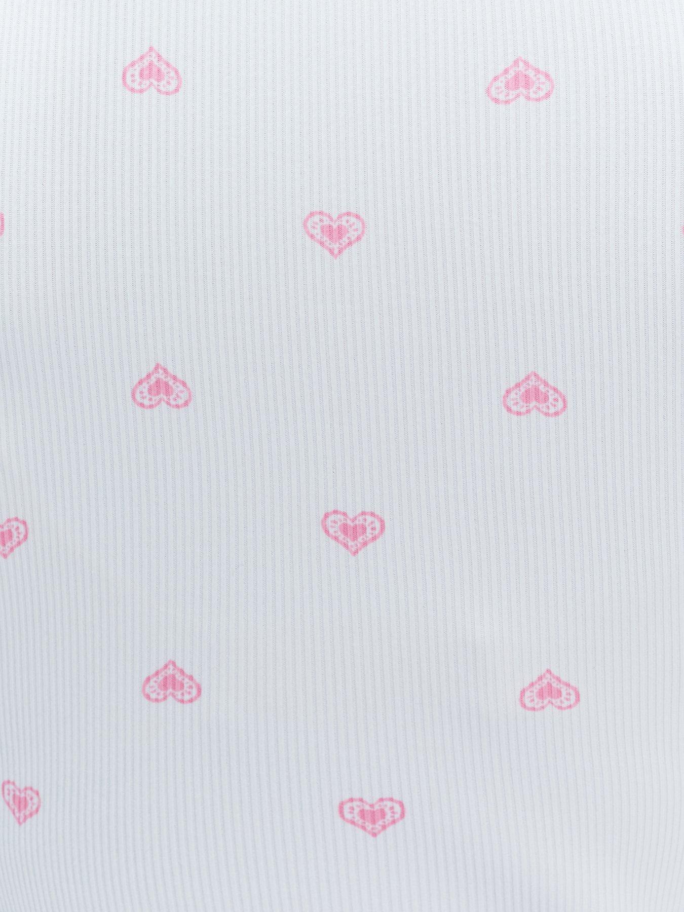 Image 6 of 6 of Boux Avenue Boux Avenue Heart Rib Bow Trim Pj Set - Ivory Mix