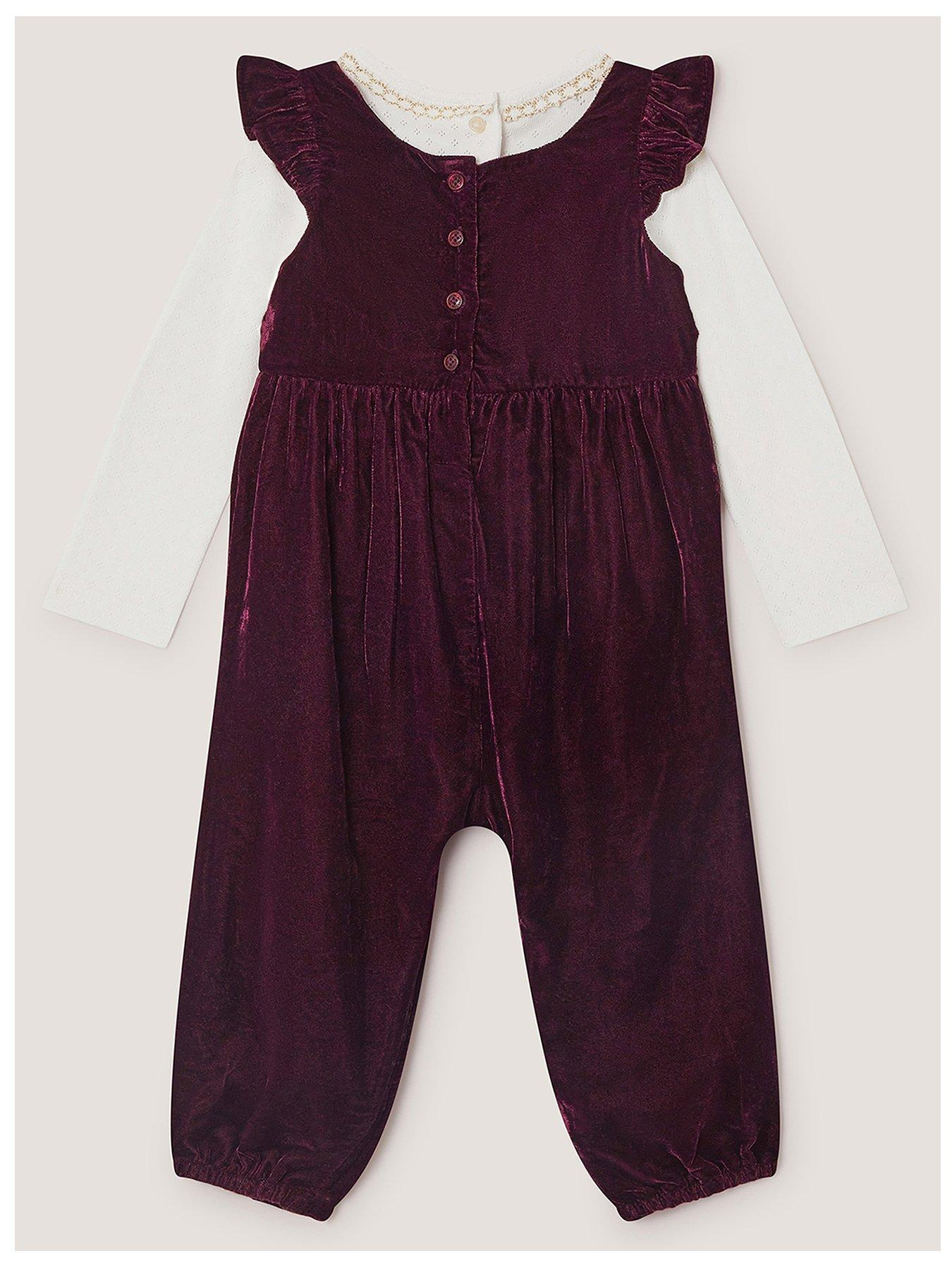 Image 2 of 3 of Monsoon Girls Smocked 2 Piece Dungaree &amp; T-Shirt Set - Red