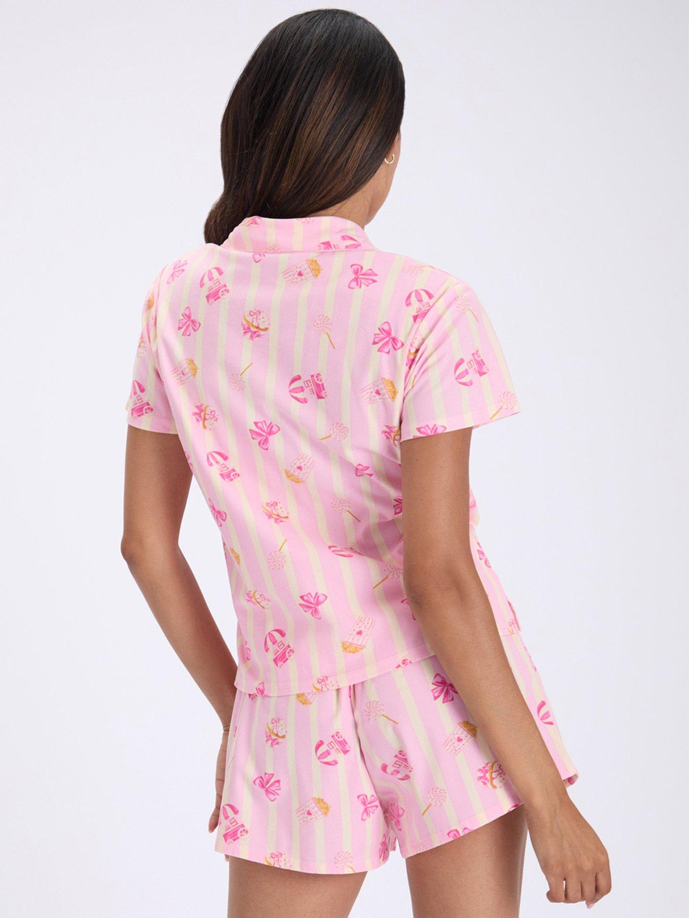 Image 2 of 7 of Boux Avenue Womens Popcorn Club Button-Through Shortie Pyjama Set - Pink