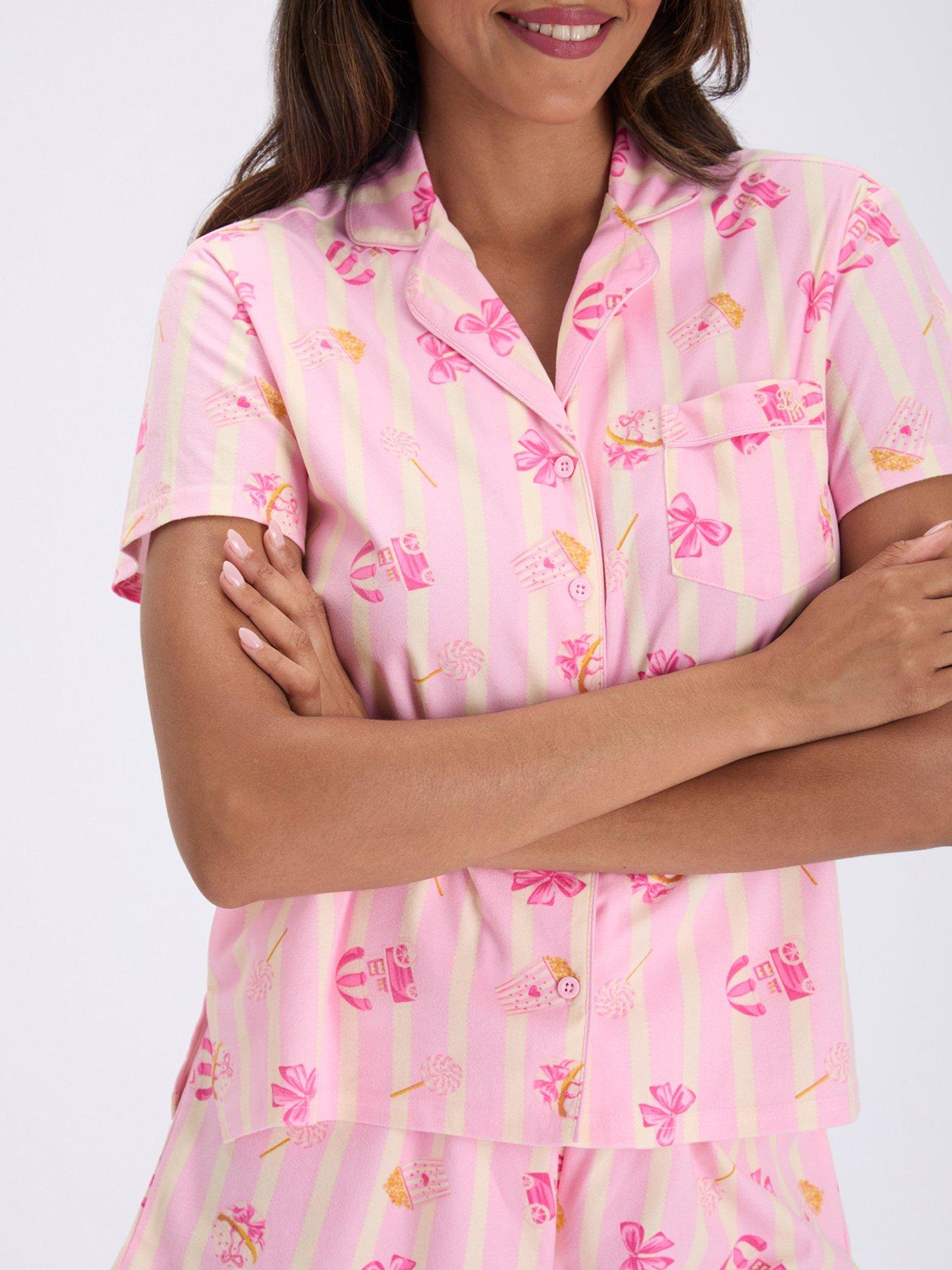 Image 5 of 7 of Boux Avenue Womens Popcorn Club Button-Through Shortie Pyjama Set - Pink