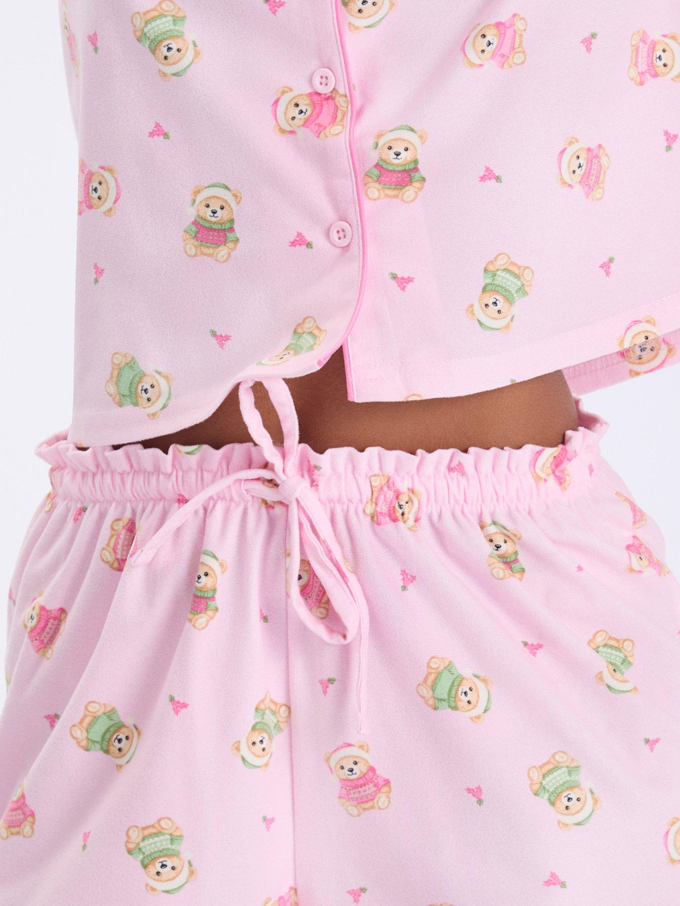 Image 5 of 7 of Boux Avenue Womens Teddy Bear Button-Through Shortie Pyjama Set - Pink