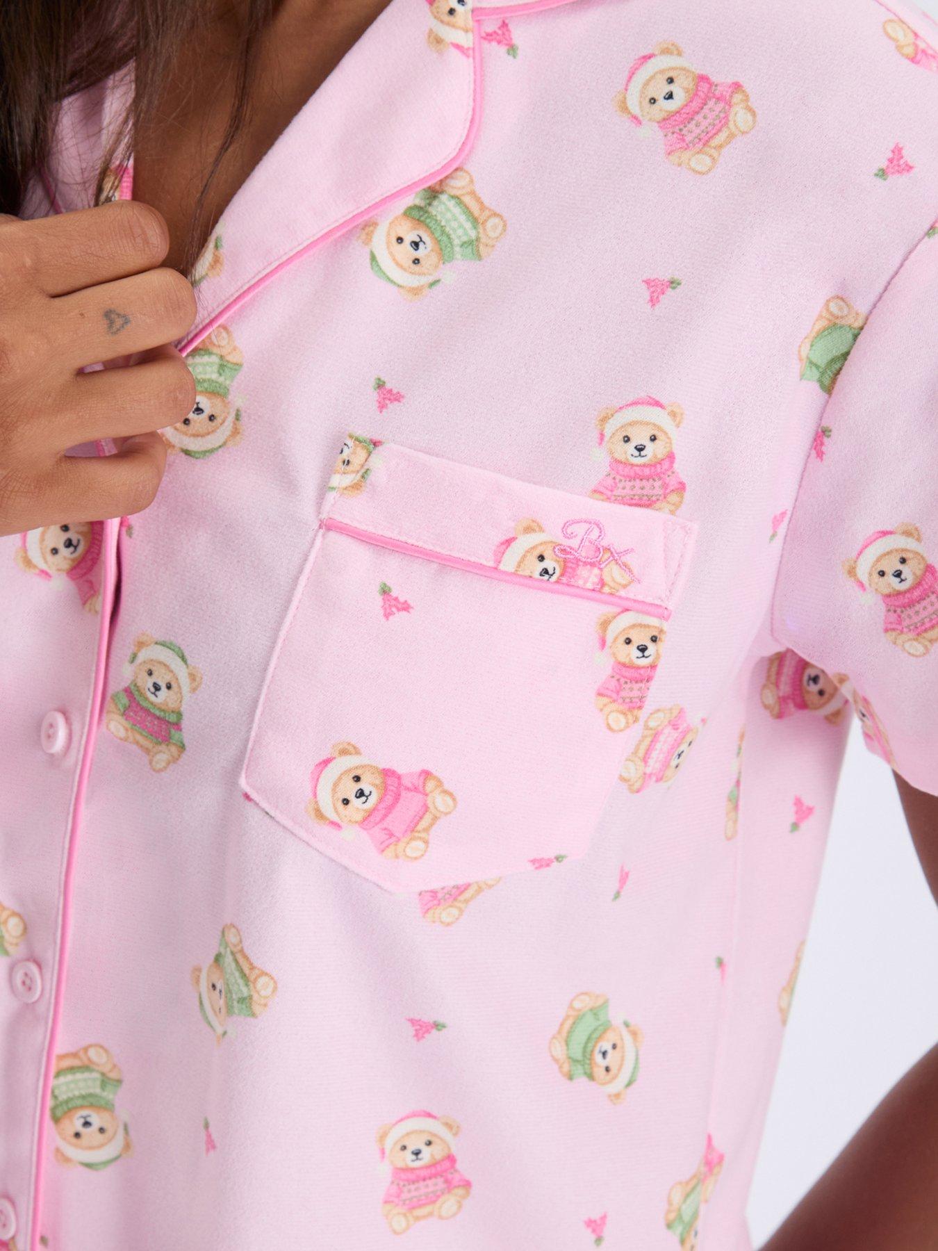 Image 6 of 7 of Boux Avenue Womens Teddy Bear Button-Through Shortie Pyjama Set - Pink
