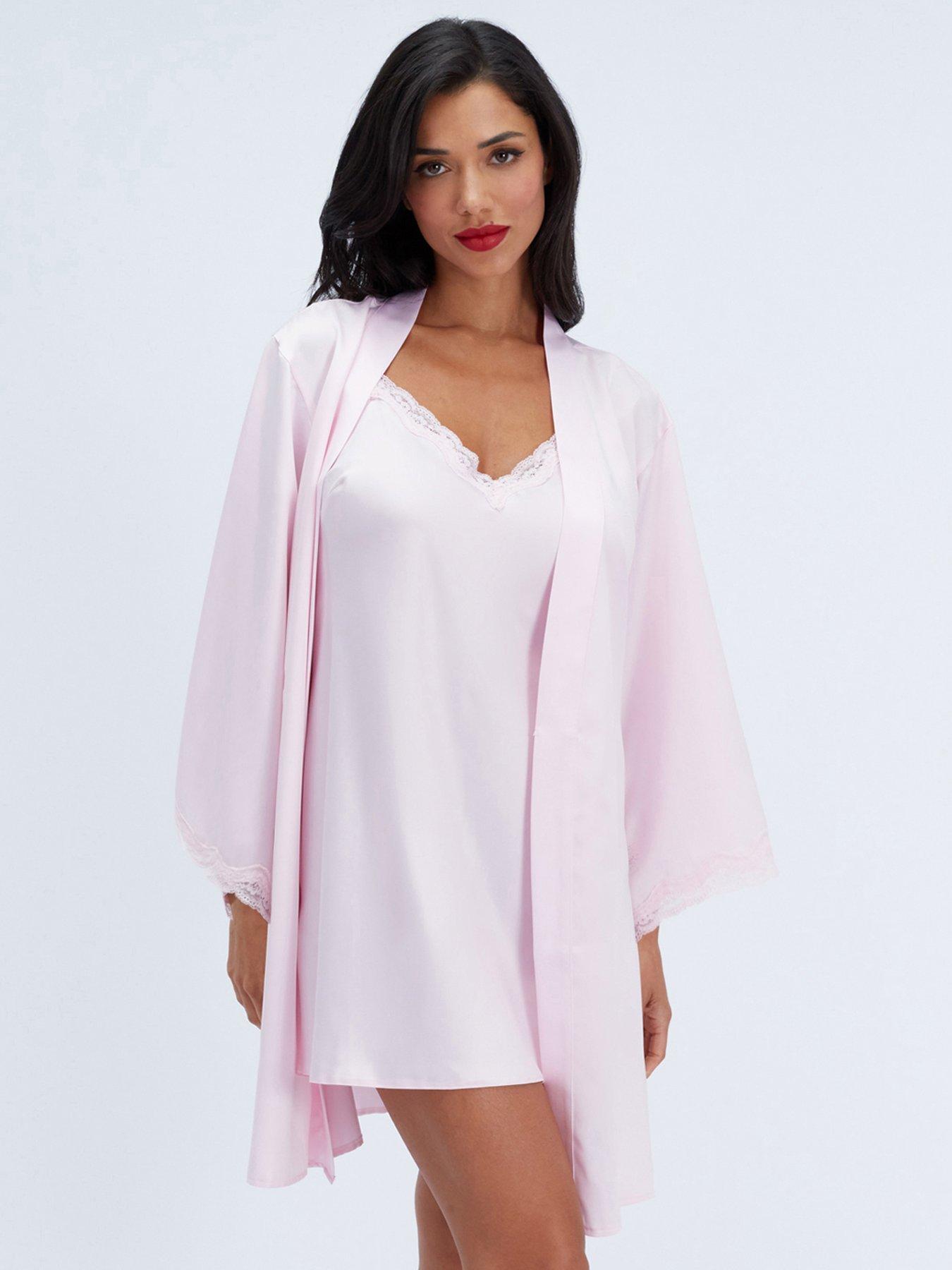 Image 1 of 6 of Boux Avenue Womens Daisy Satin Robe - Light Pink
