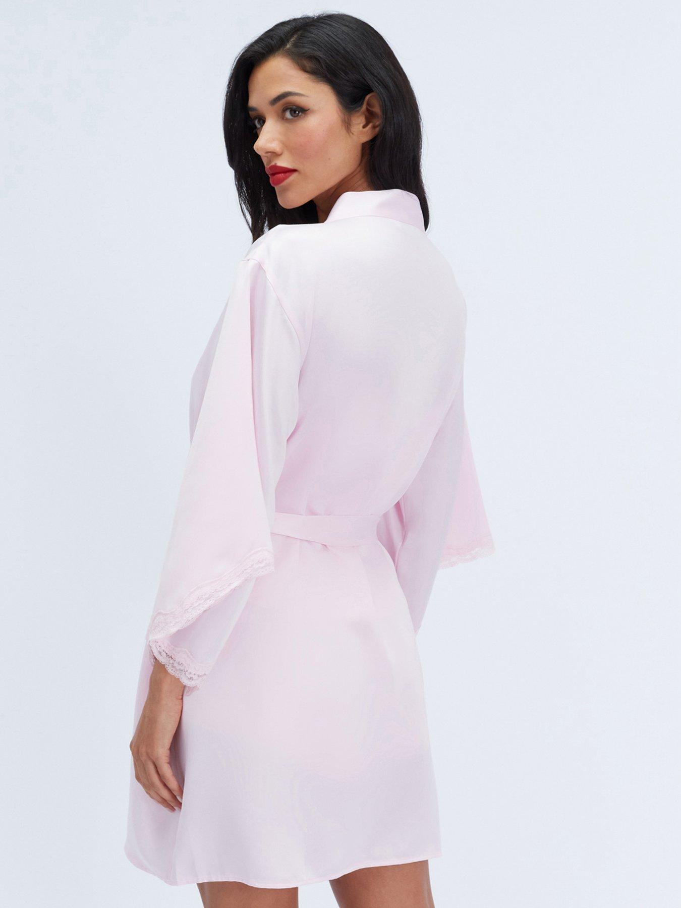 Image 2 of 6 of Boux Avenue Womens Daisy Satin Robe - Light Pink