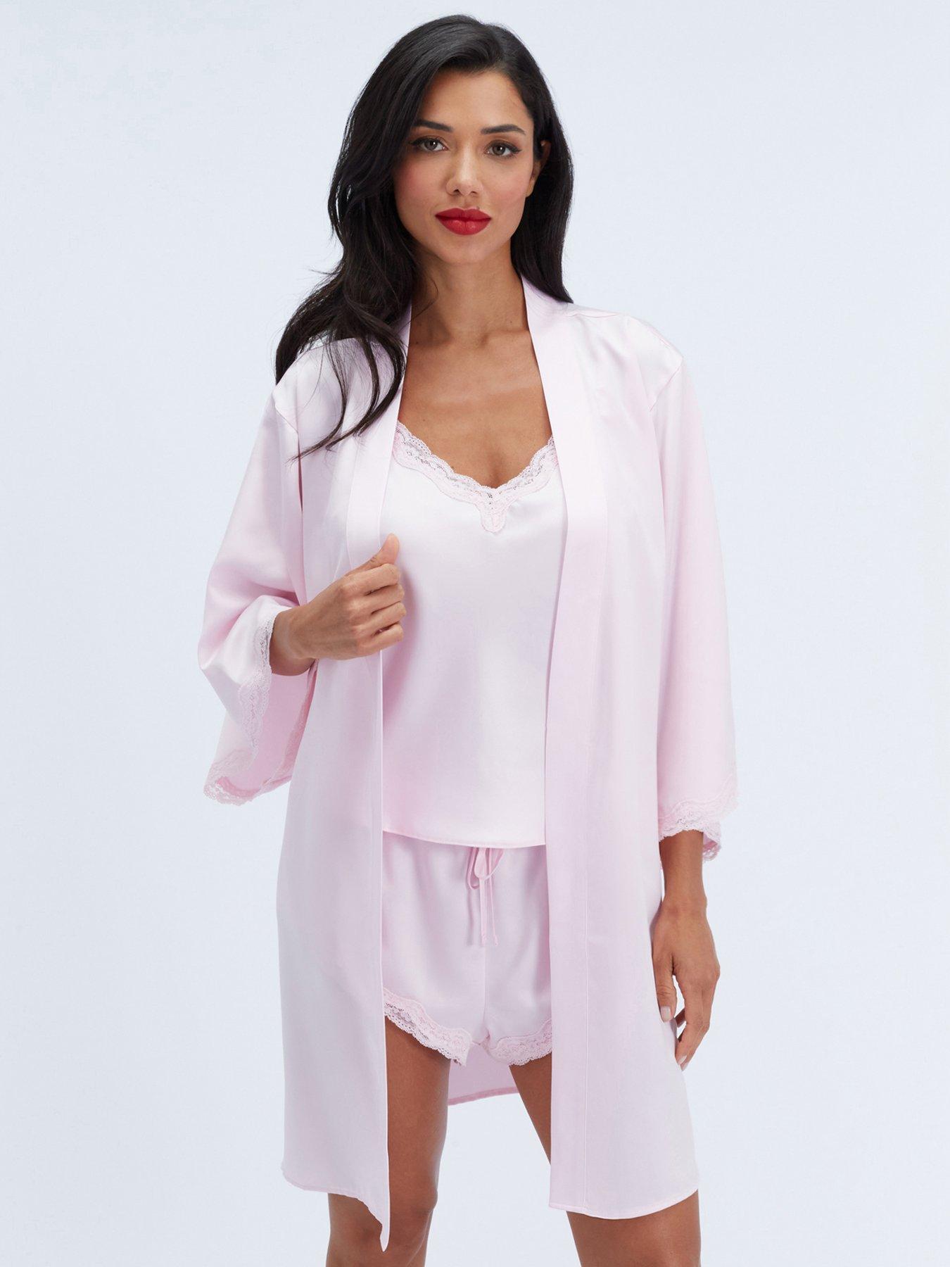 Image 3 of 6 of Boux Avenue Womens Daisy Satin Robe - Light Pink